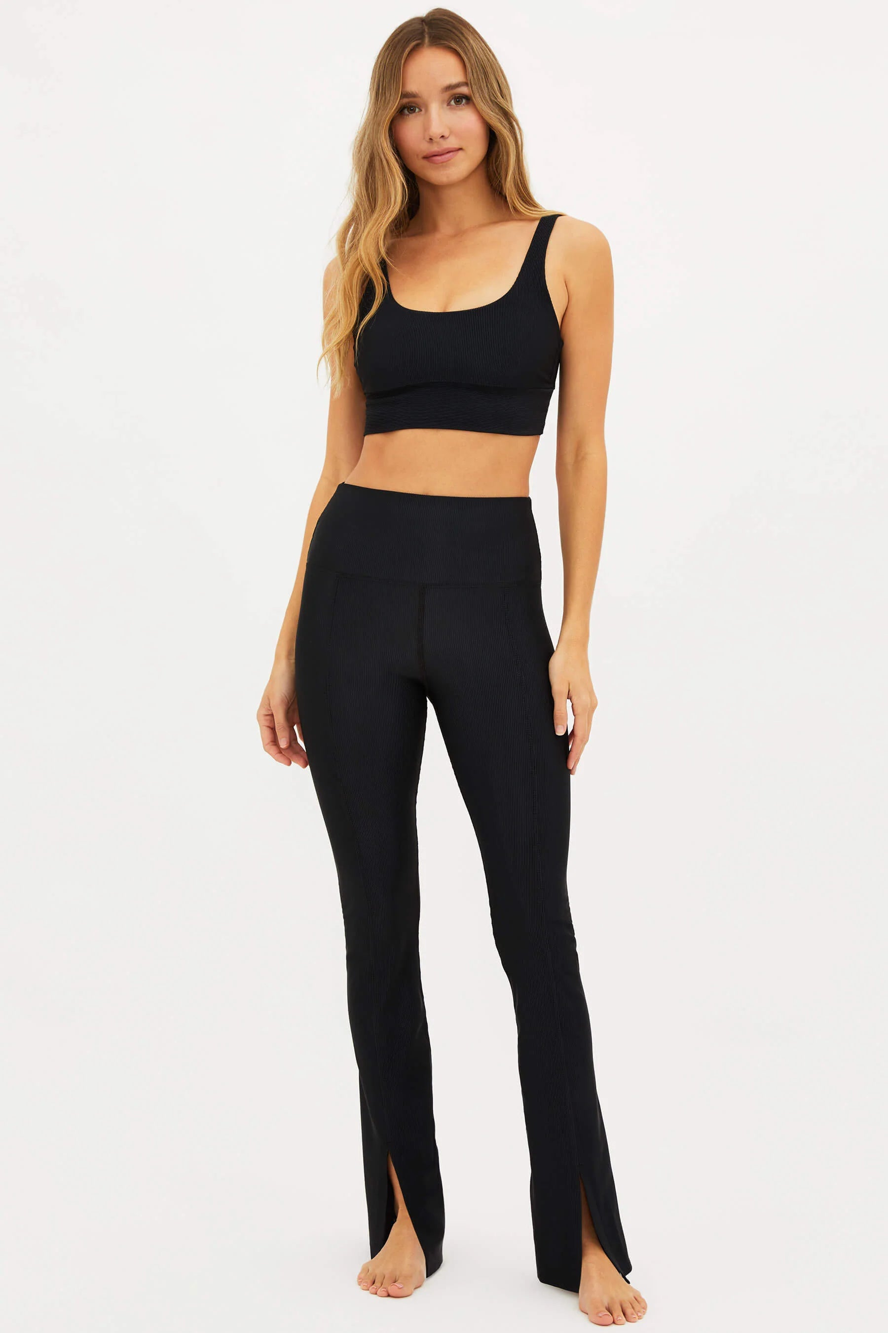 Beach Riot Women's Alani Flared Legging Pants - Ribbed Black High Waist Yoga Pants for Workout, Running & Lounge Wear