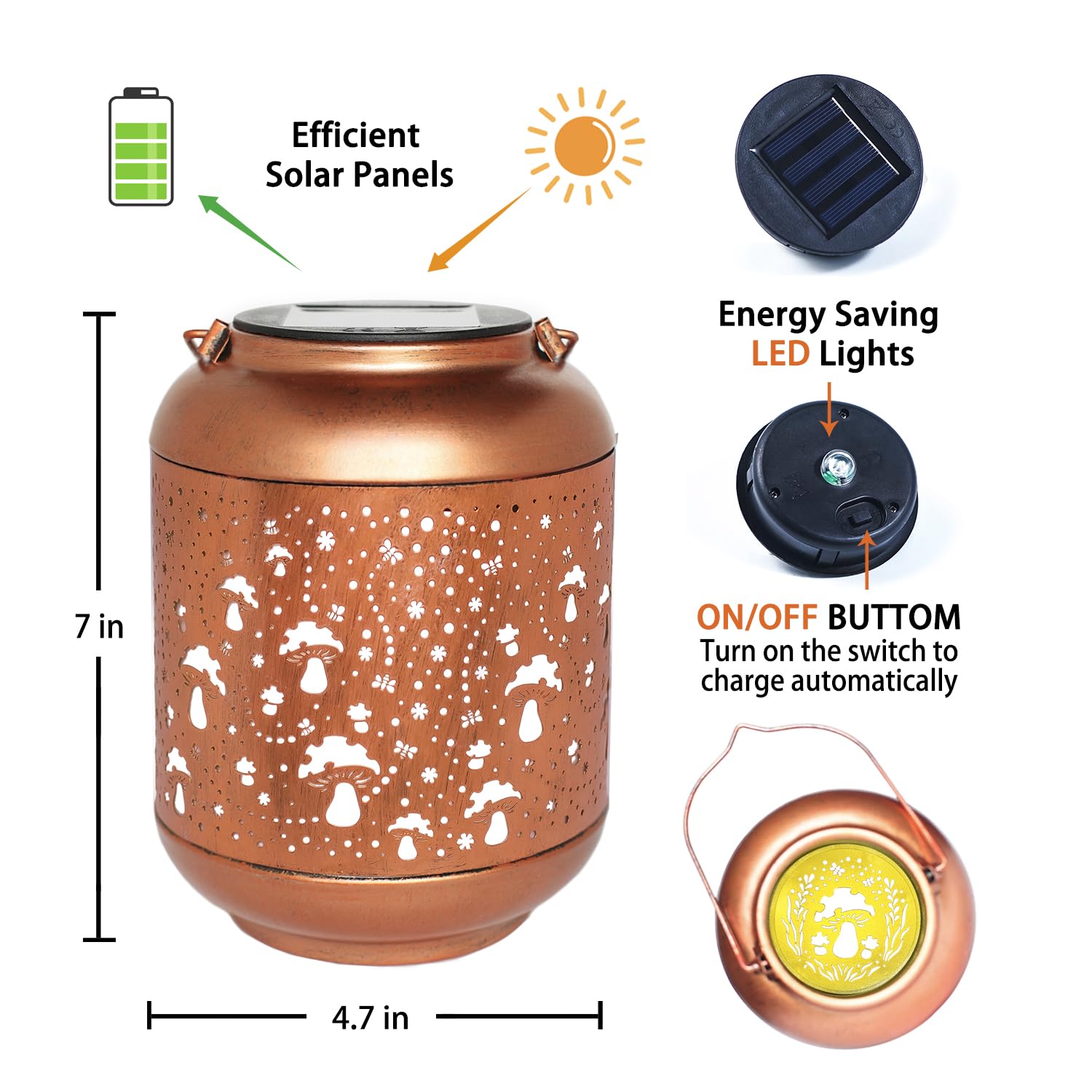 Solar Powered Mushroom Lanterns - Waterproof Outdoor Hanging Lights for Garden, Patio, Lawn & Yard Decor | Decorative Metal LED Lighting for Women, Men & Mom | Perfect for Landscape Lighting, Pathway Marking & Backyard Ambience