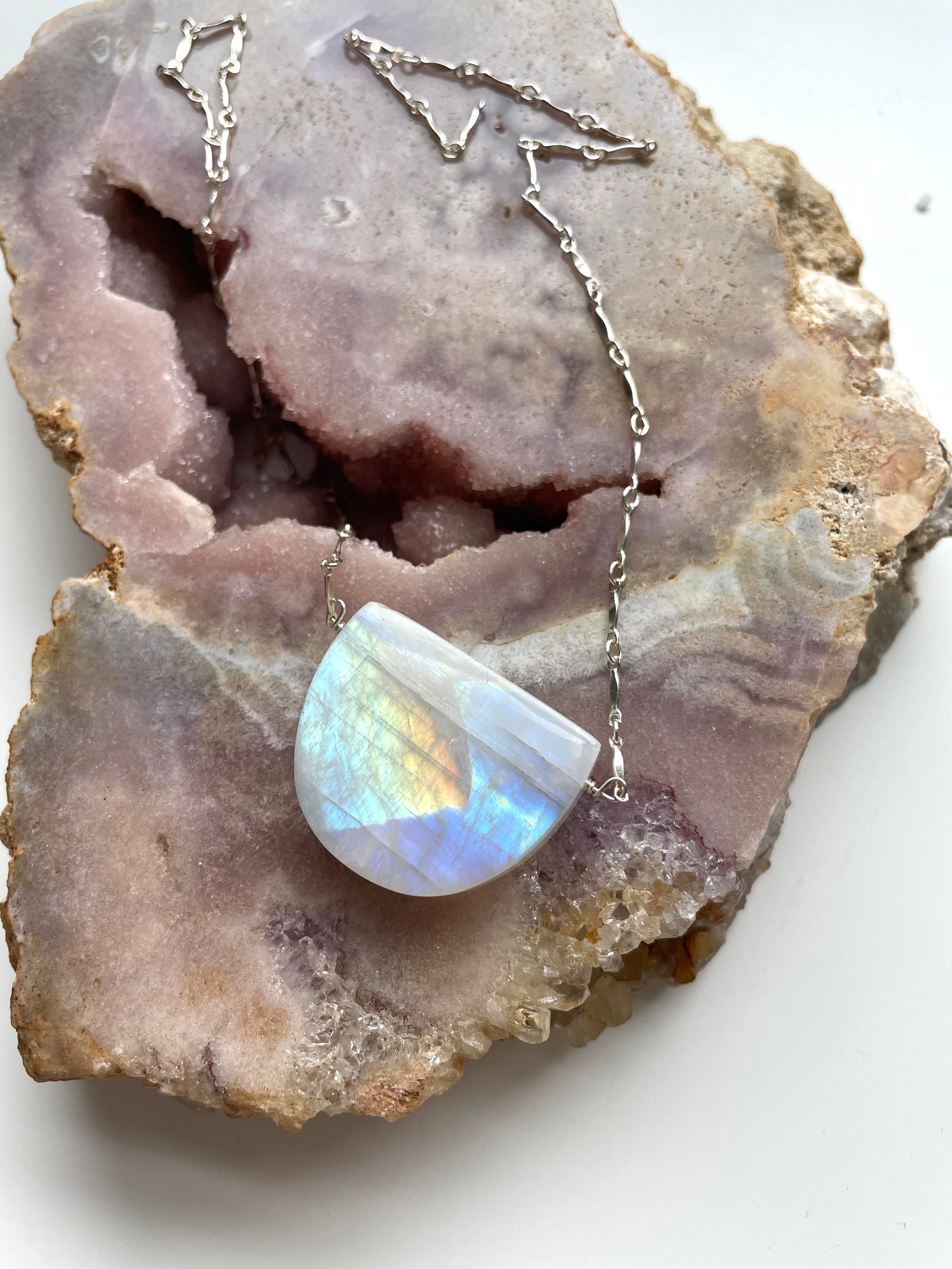 Large Moonstone Pendant Necklace - Sterling Silver Jewelry for Women - Perfect for Weddings, Parties & Everyday Elegance