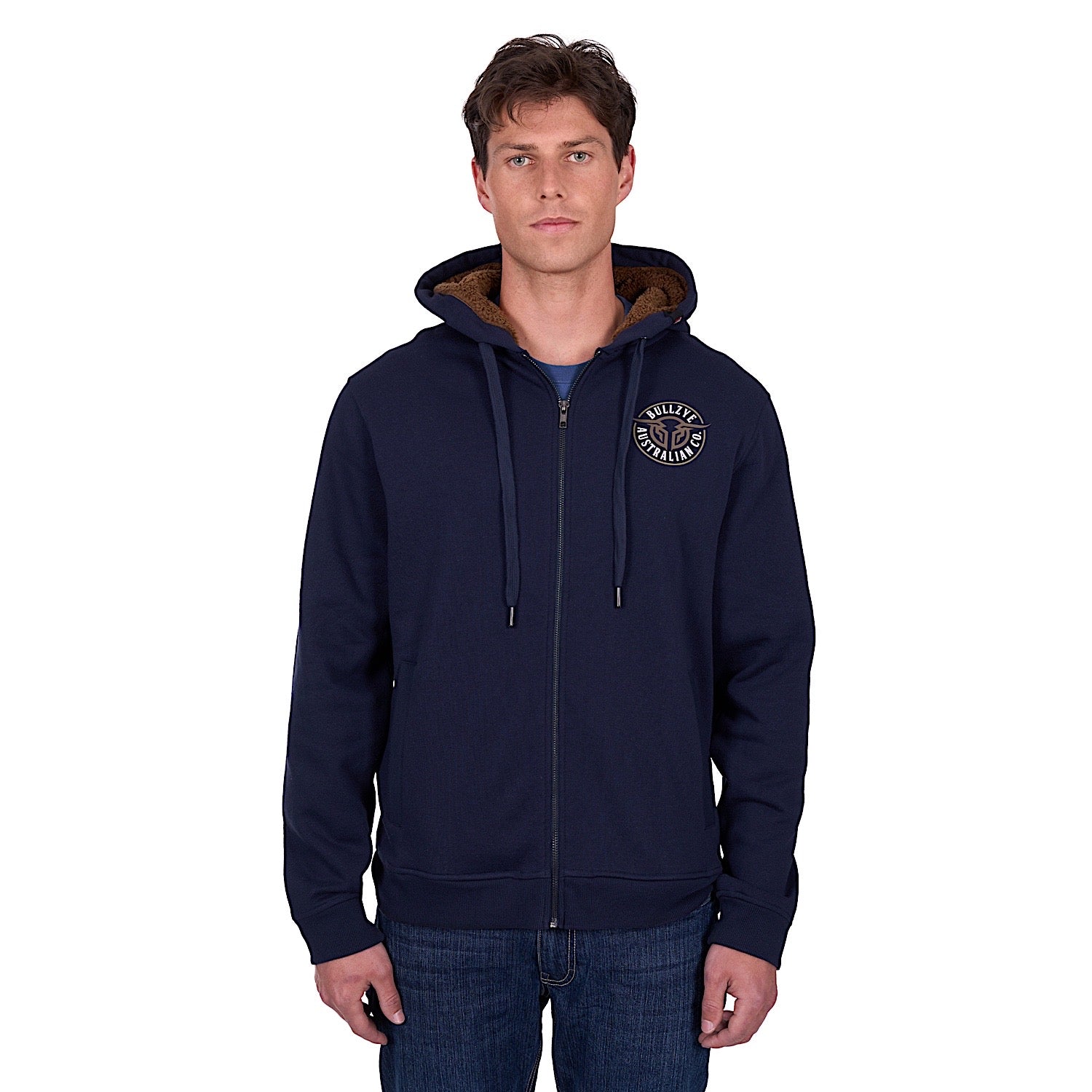 Bullzye Men's Bullring Zip Up Hoodie - Navy Blue Pullover Fleece Jacket for Casual Wear & Outdoor Activities