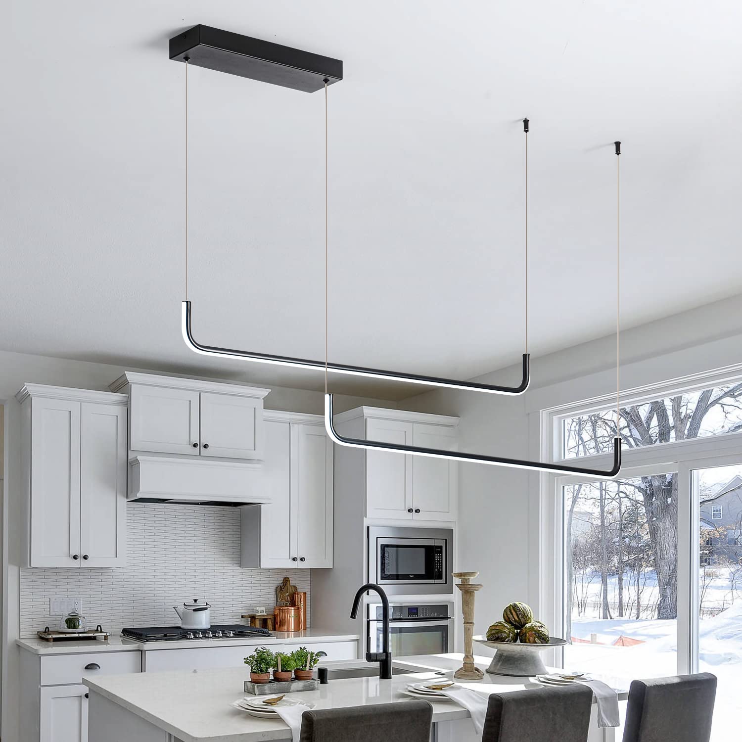 2 Pack Modern Black Linear Pendant Lights - 39.37