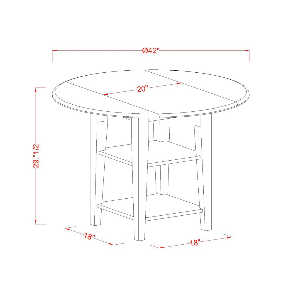 East West Furniture SUNO5-LWH-W 5-Piece Round Dining Table Set with Drop Leaf & Shelves, 4 Wooden Chairs, 42x42 Inch, Linen White - Perfect for Small Spaces, Breakfast Nooks & Cozy Family Meals