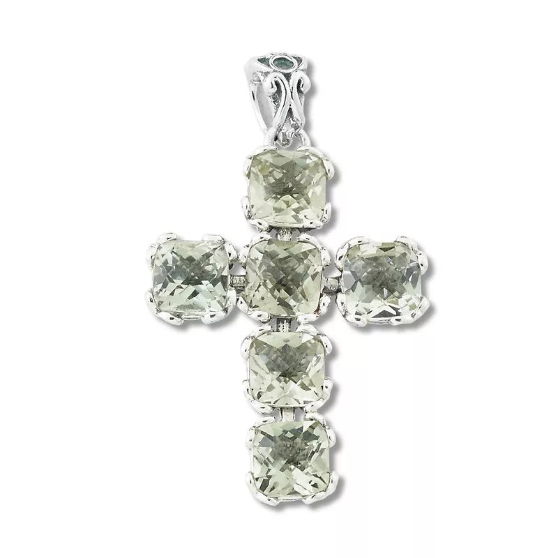 Glow Cross Pendant Necklace - Green Amethyst Gemstone Jewelry for Women - Perfect for Church, Weddings & Spiritual Gifts