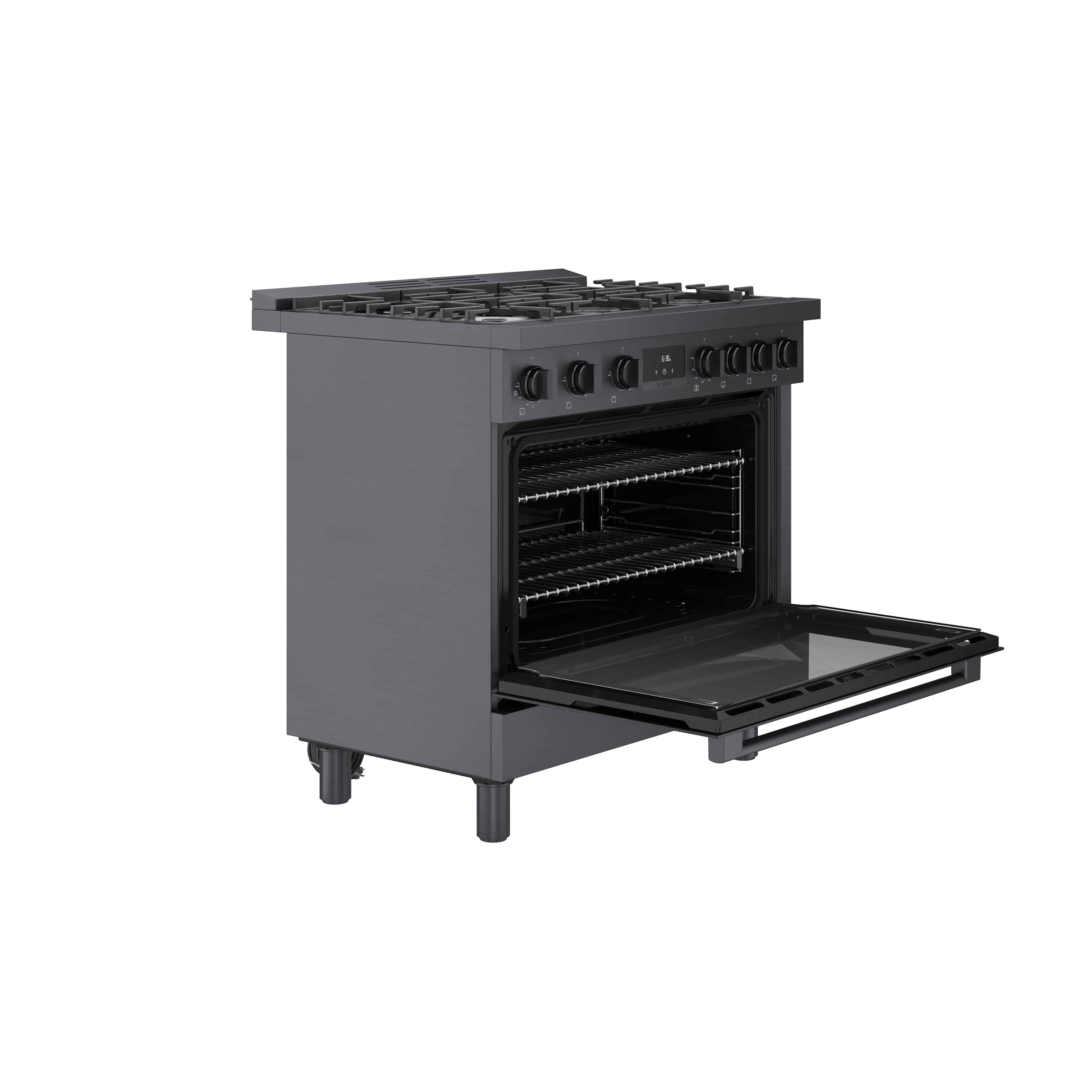 Bosch 36-Inch Industrial Style Gas Range - Black Stainless Steel HGS8645UC | Professional-Grade Stove for Home Chefs & Commercial Kitchens