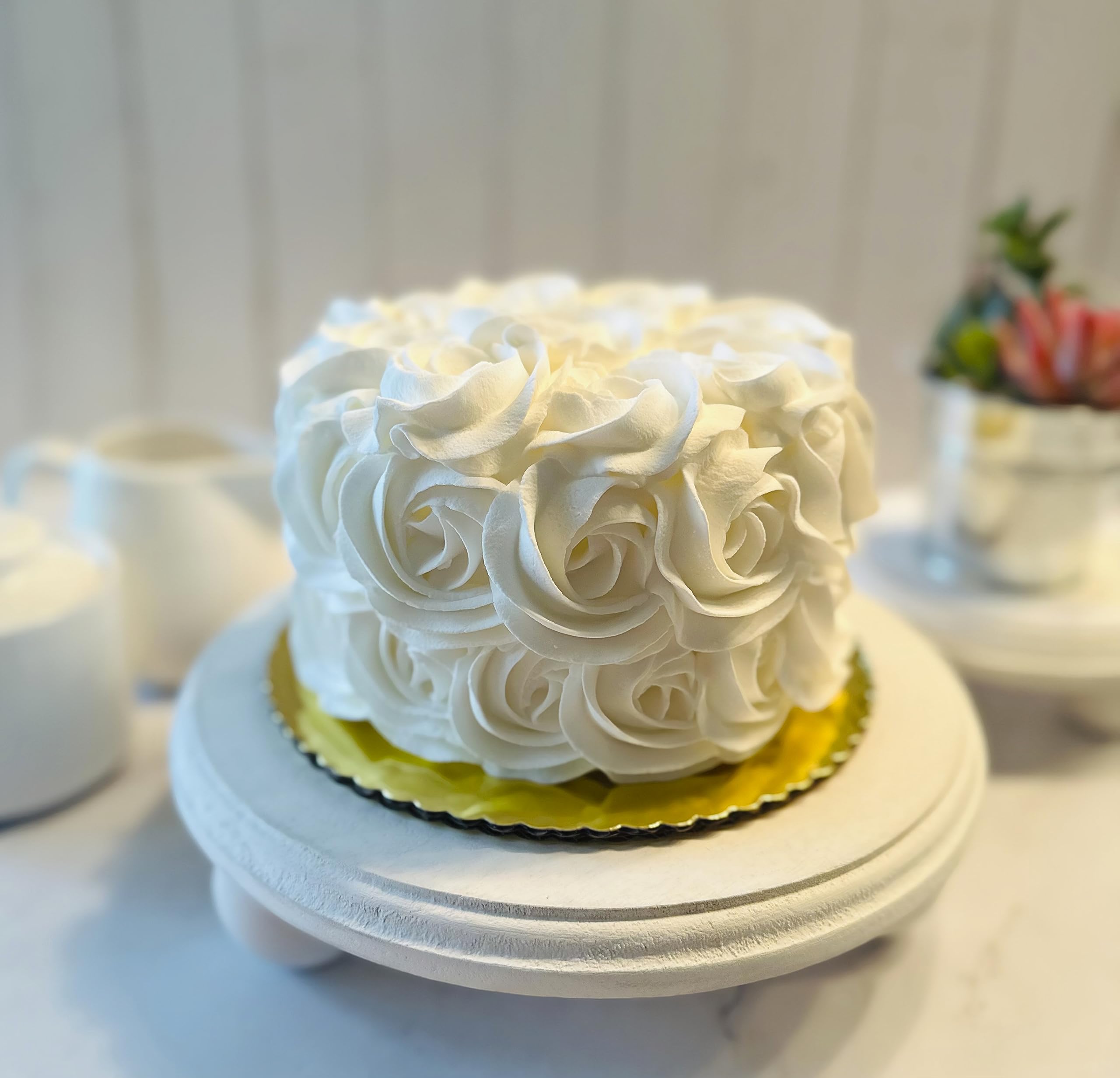 Dezicakes Handmade White Rosette Fake Cake - Artificial Cake for Wedding, Baby Shower & Party Decorations