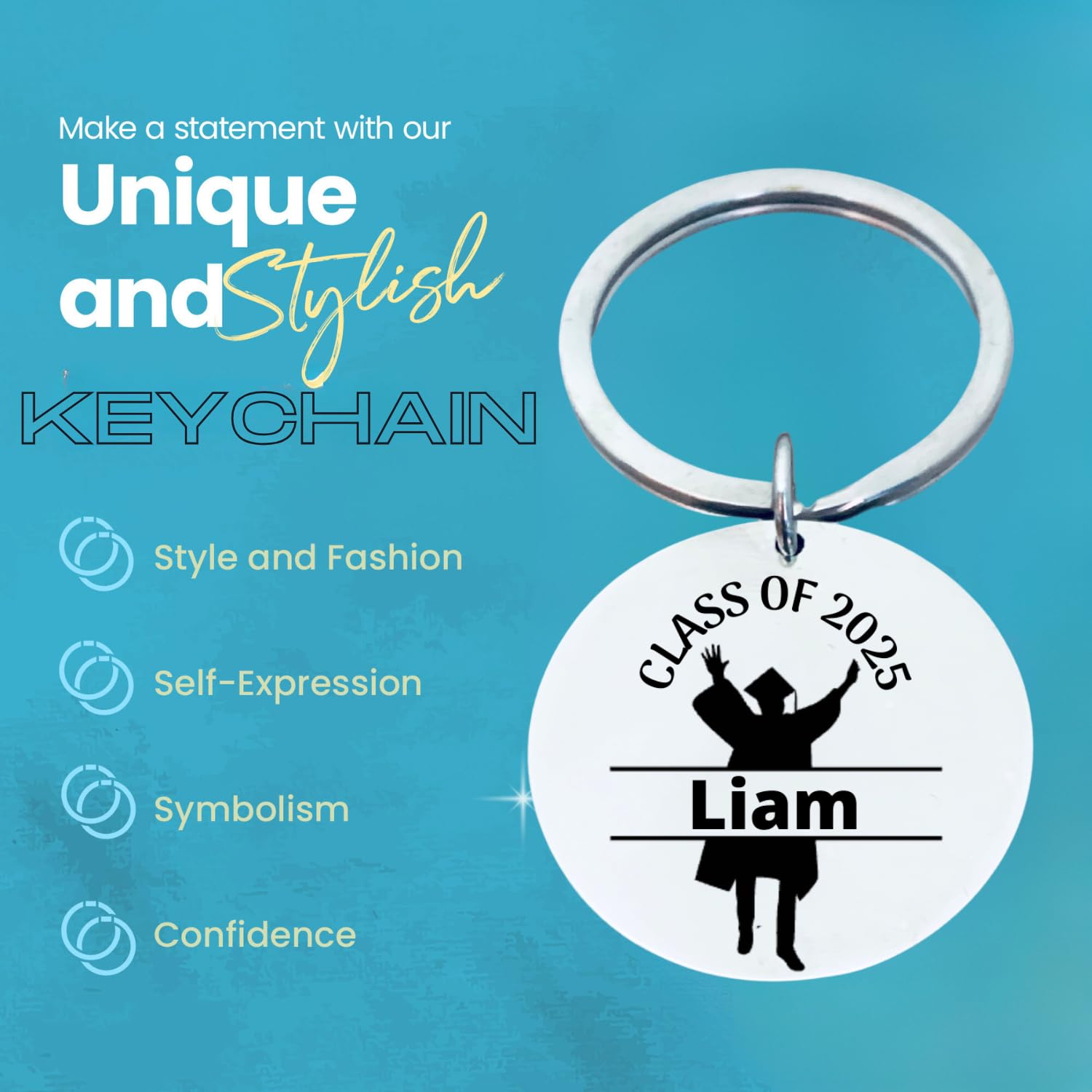 Personalized Graduation Keychain for Women - Custom Name Engraved Charm Gift for College & High School Graduates (Class of 2025) | Perfect Graduation Gift Idea for Her, Sister or Daughter | Commencement Keepsake & Daily Key Accessory