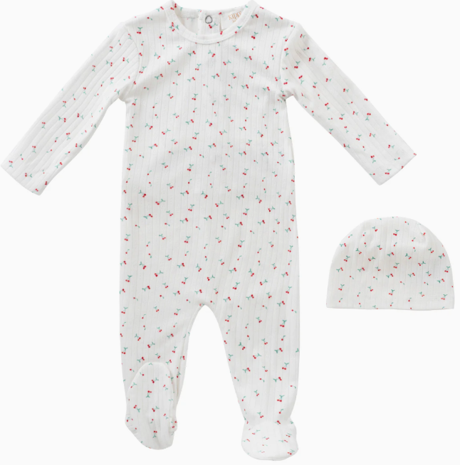 KIPP Cherry Stretchie with Hat Set for Babies 3M-18M | Soft Cotton Stretchy Outfit & Matching Hat | Newborn Photoshoot, Daily Wear, Gift Idea