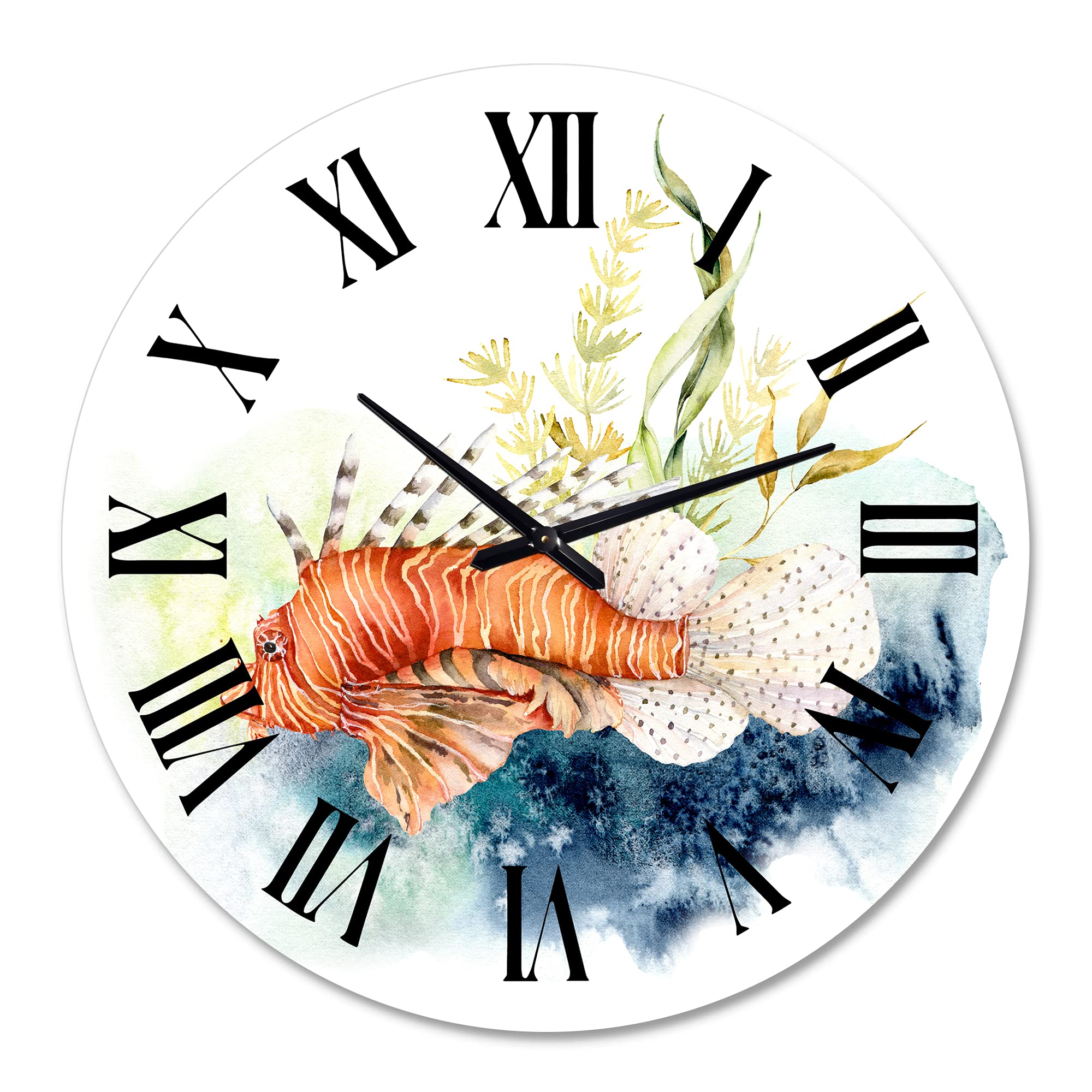 DesignQ Nautical Coastal Wall Clock - Lionfish, Kelp & Coral Reef Decor | Large 3D Animal Wall Clock for Living Room, Beach House & Office | Perfect for Coastal, Marine & Tropical Home Decor