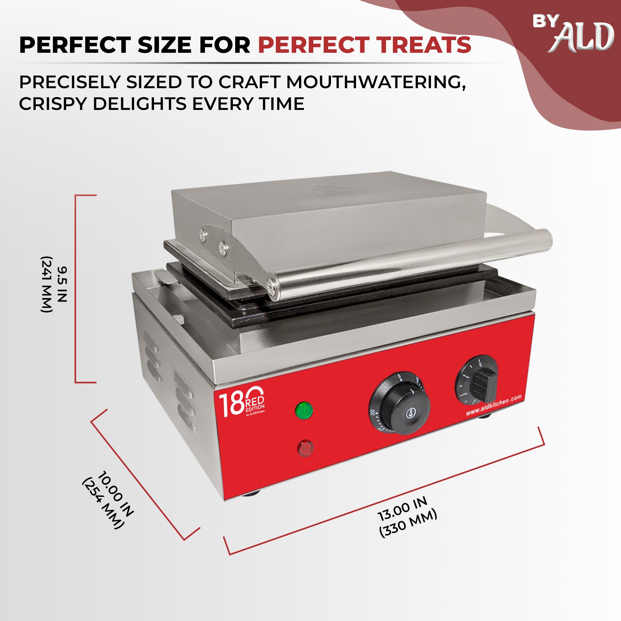 ALDKitchen Commercial Waffle Dog Maker - Stainless Steel Corn Dog Machine with Red Panel - 110V for 5 Waffles on a Stick - Perfect for Food Trucks, Fairs & Home Breakfast