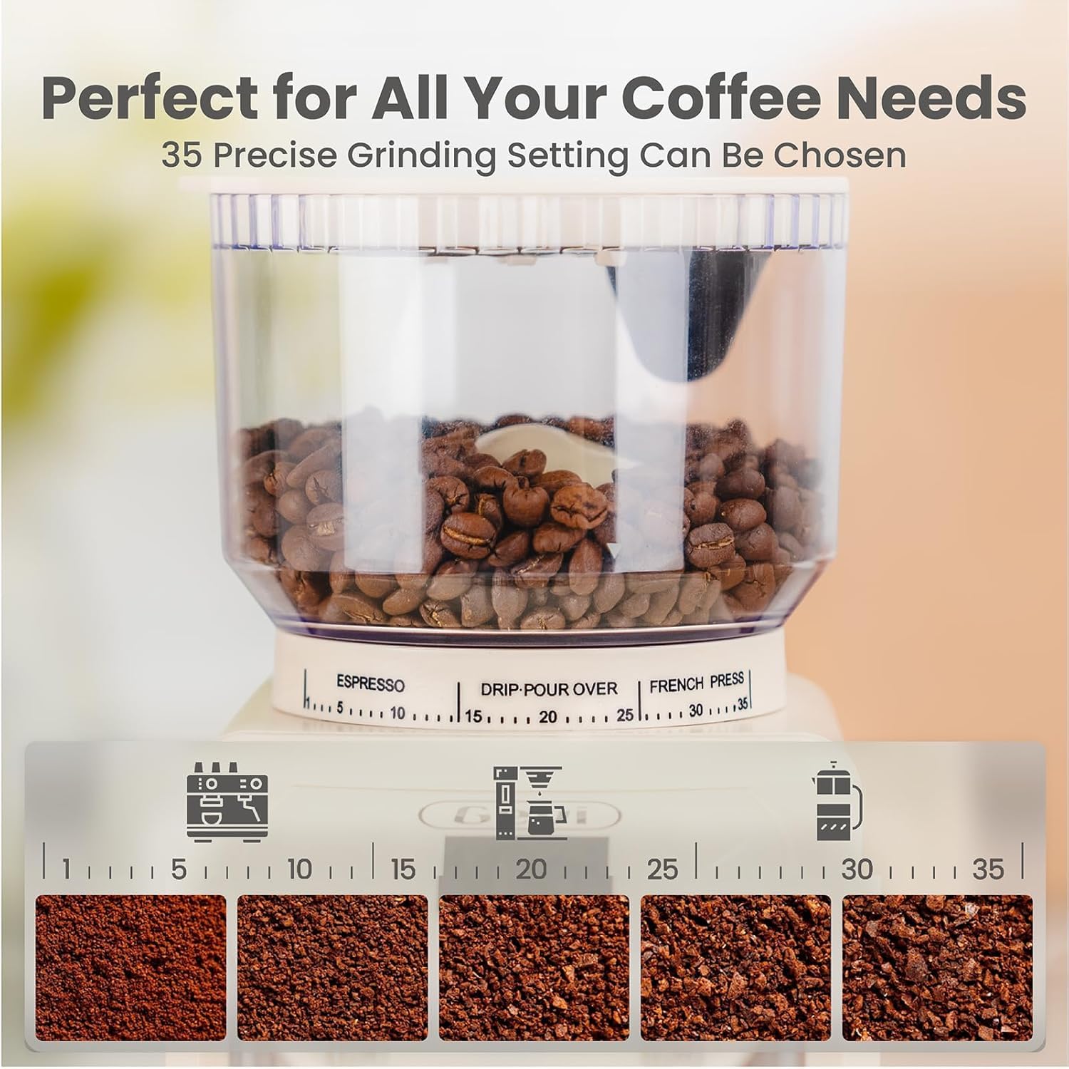 Gevi Conical Burr Coffee Grinder - Adjustable Burr Mill with 35 Precise Grind Settings & 12-Cup Programmable Drip Coffee Maker with Touch Screen - Perfect for Home, Office, and Coffee Shops
