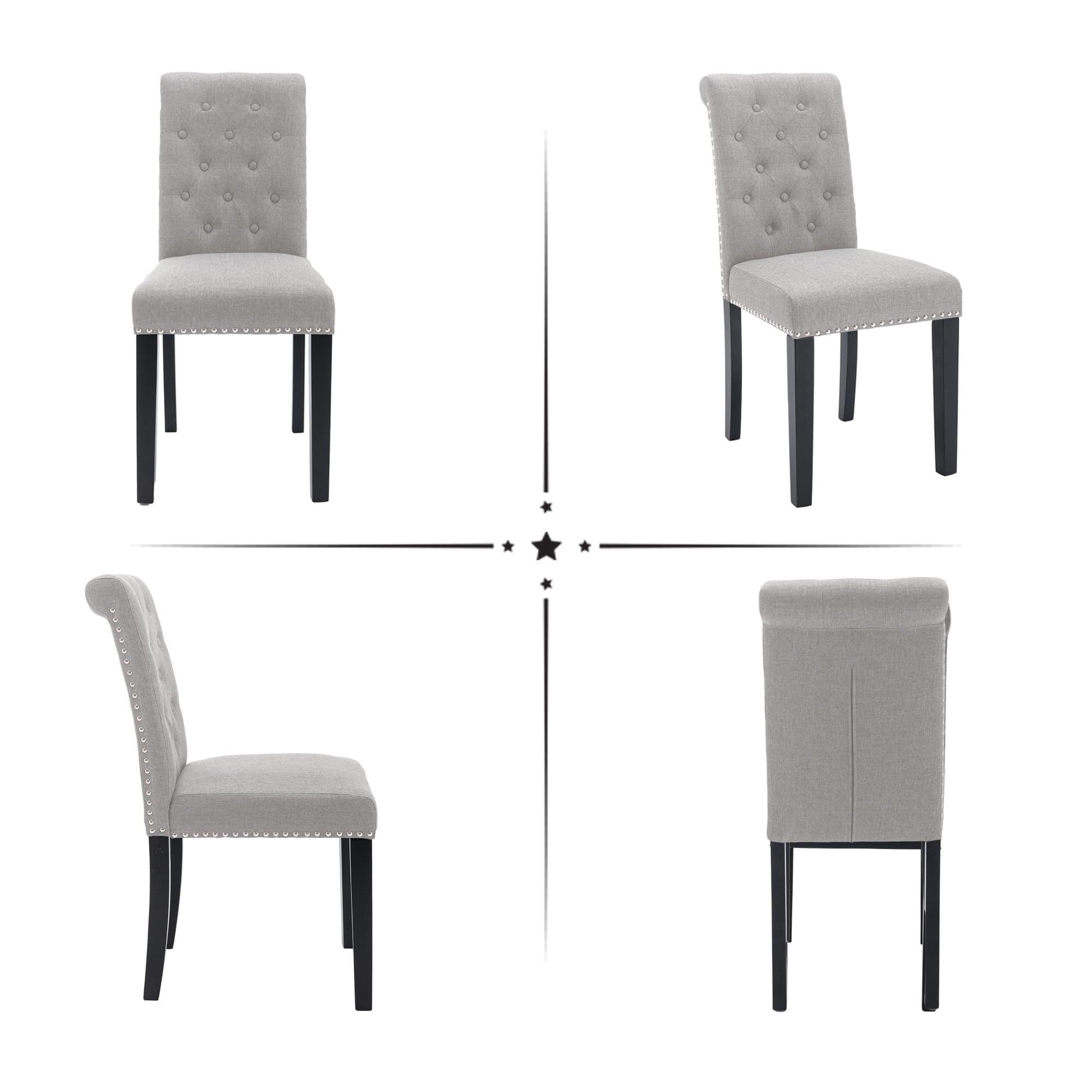 Westice 6-Piece Upholstered Fabric Dining Chair Set with Nailhead Trim & Rubber Wood Legs - Modern Kitchen & Dining Room Chairs for Small Spaces - Perfect for Apartments, Breakfast Nooks & Compact Dining Areas (Light Gray)