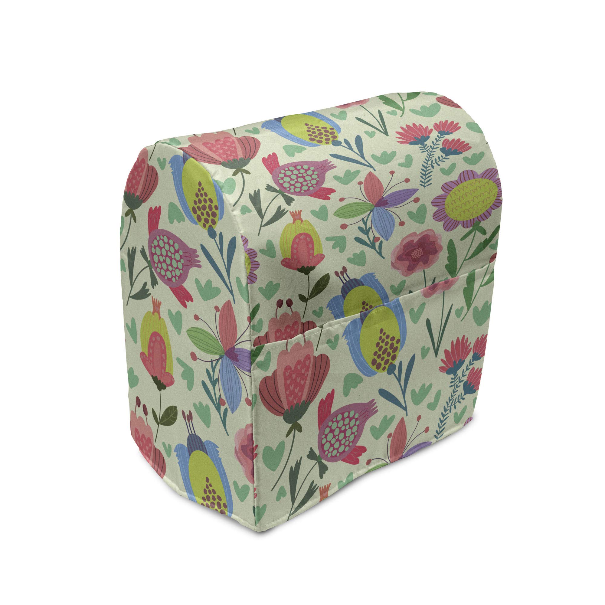 Ambesonne Dutch Stand Mixer Cover - Floral Doodle Blooming Tulips on Pale Green, Kitchen Appliance Organizer with Pocket (Fits 6-8 Quarts) | Perfect for Kitchen Organization & Mixer Protection