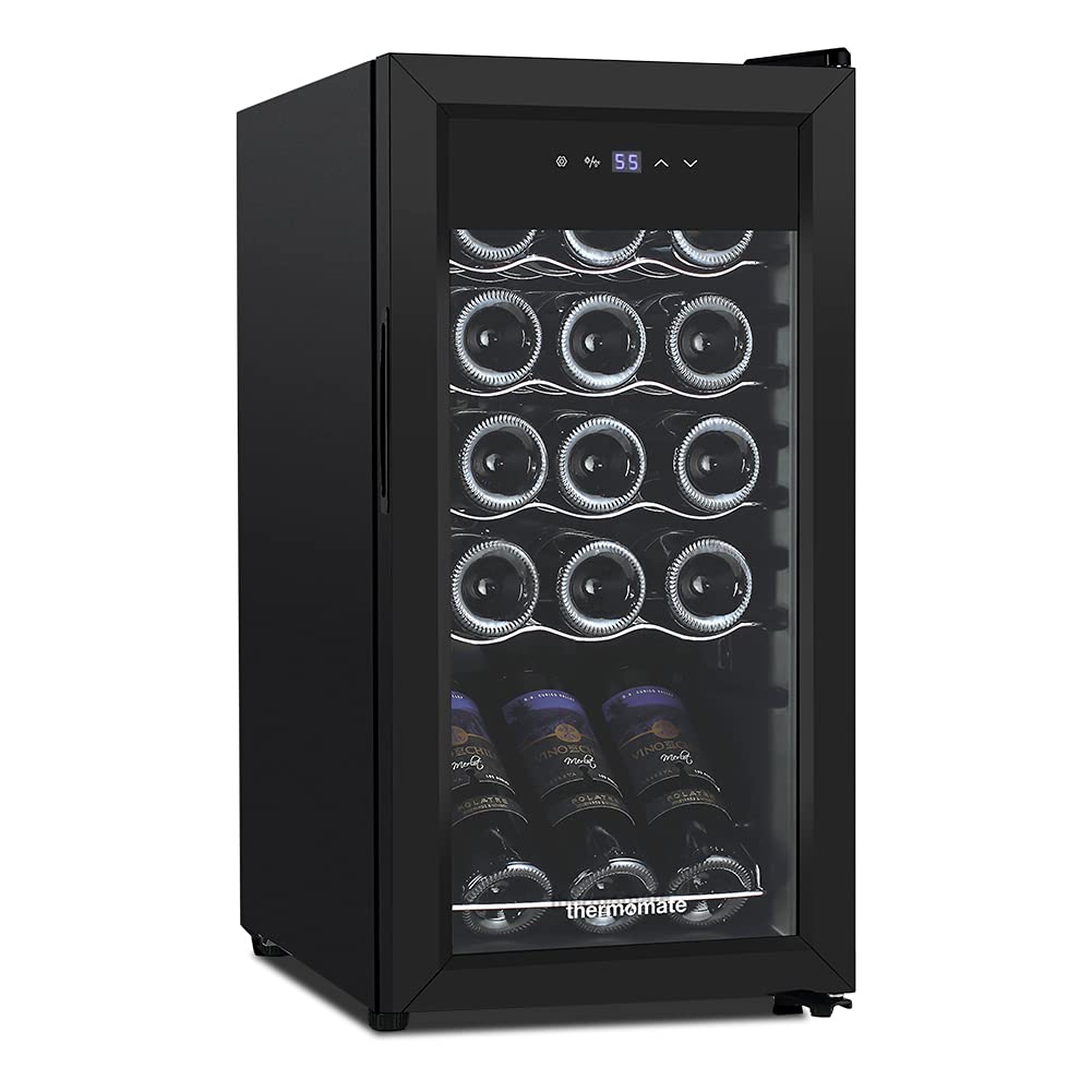 Thermomate 15-Bottle Compressor Wine Cooler Refrigerator - Freestanding Wine Cellar with Digital Temperature Control (41-64°F), Auto Defrost, Air-Tight Double-Paned Glass Door - ETL Certified - Perfect for Home Bars, Restaurants, and Wine Enthusiasts