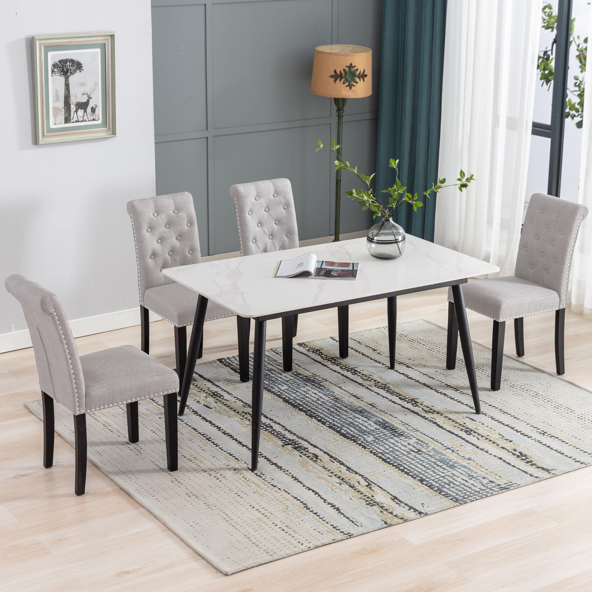 Westice 6-Piece Upholstered Fabric Dining Chair Set with Nailhead Trim & Rubber Wood Legs - Modern Kitchen & Dining Room Chairs for Small Spaces - Perfect for Apartments, Breakfast Nooks & Compact Dining Areas (Light Gray)