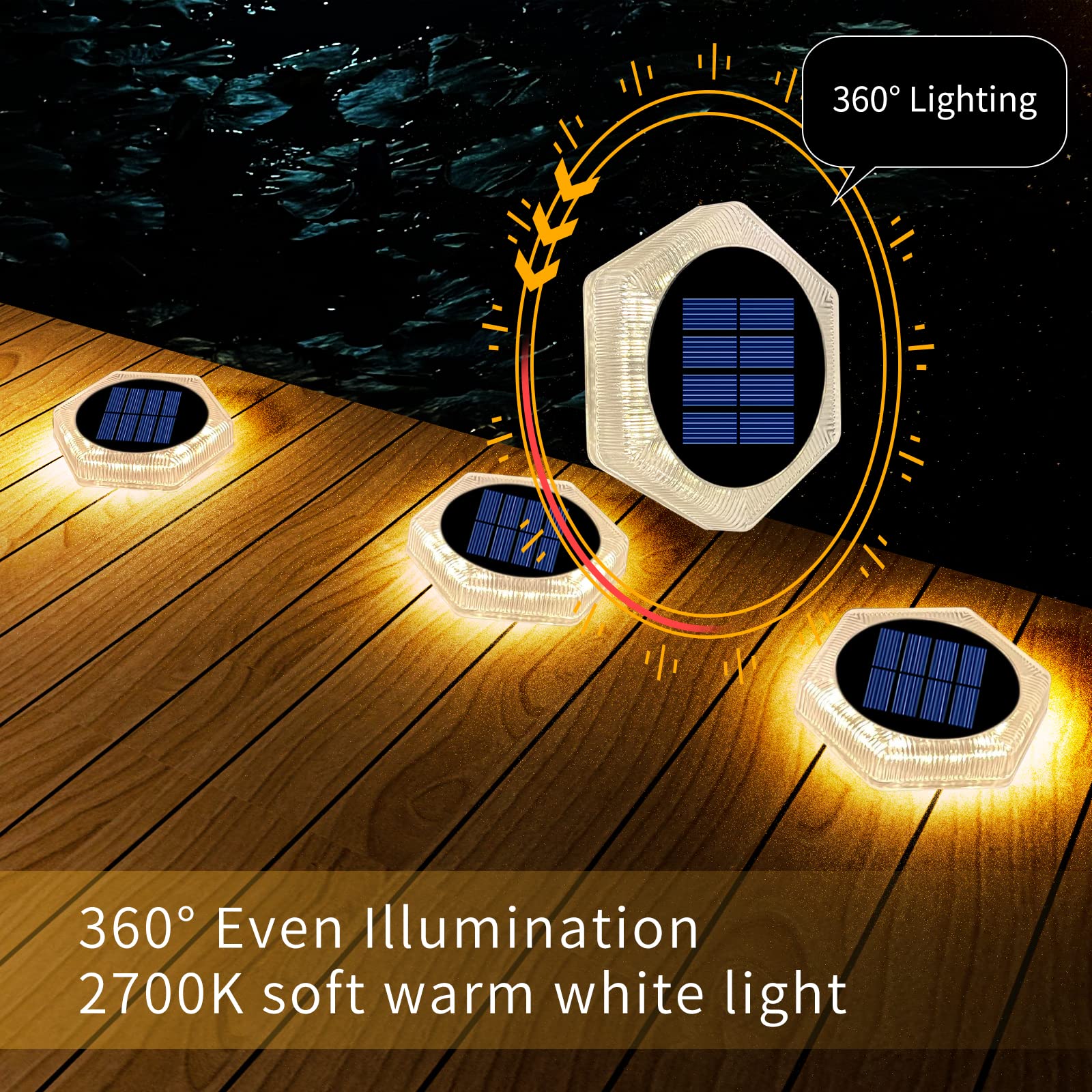 YiLaie 6-Pack Hexagon Solar Deck Lights - Waterproof Outdoor Solar Step Lights for Driveway, Fence, Stairs, Yard, Patio, Pathway & Porch - Warm White LED Solar Powered Lights for Nighttime Safety & Ambiance