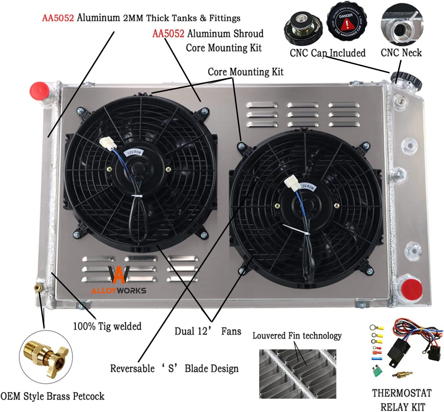 ALLOYWORKS CU162 4-Row Radiator with Dual 12
