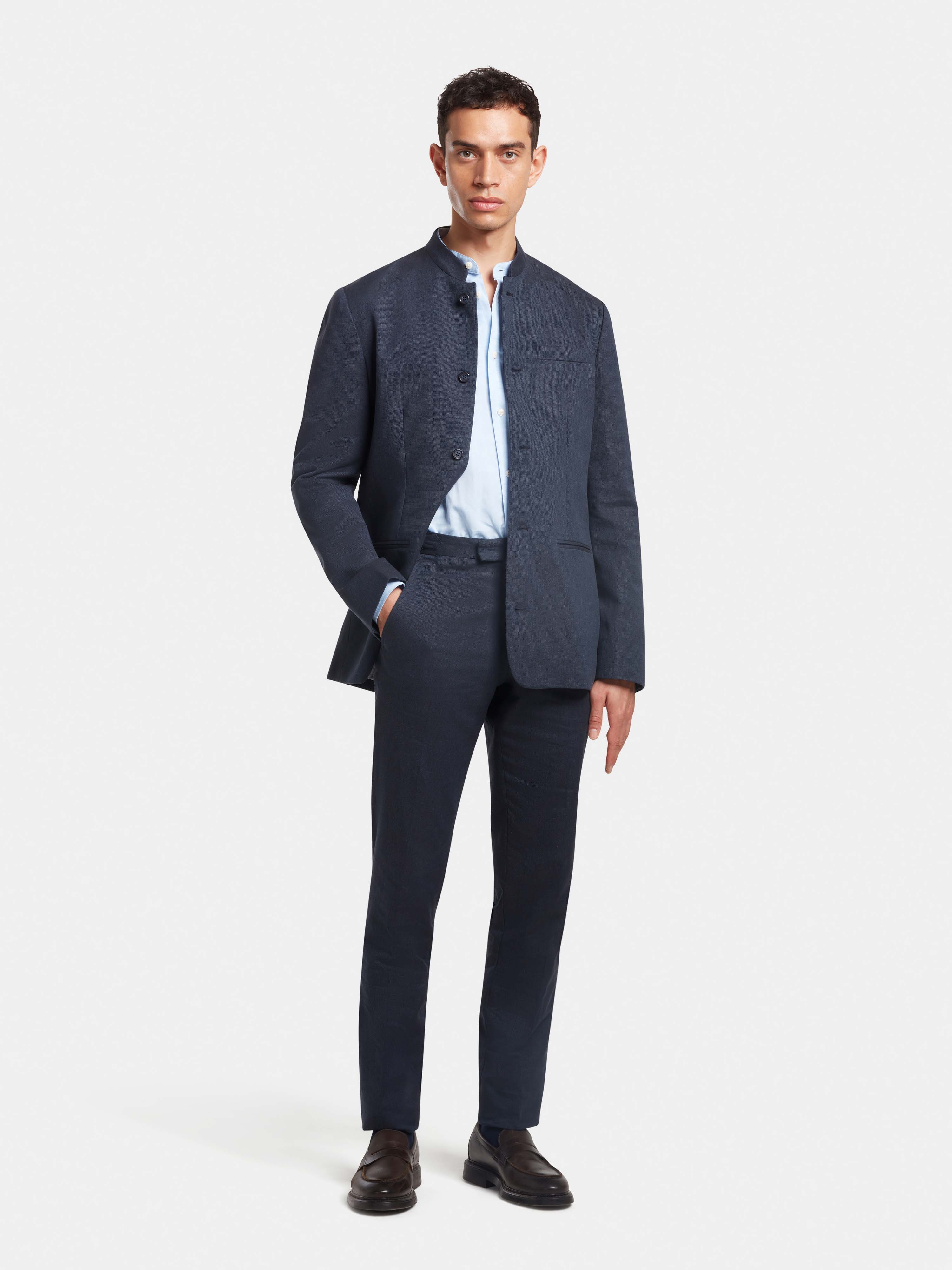Premium Navy Blue Cotton Linen Nehru Jacket for Men - Stylish Formal & Casual Wear for Weddings, Parties, and Office Events