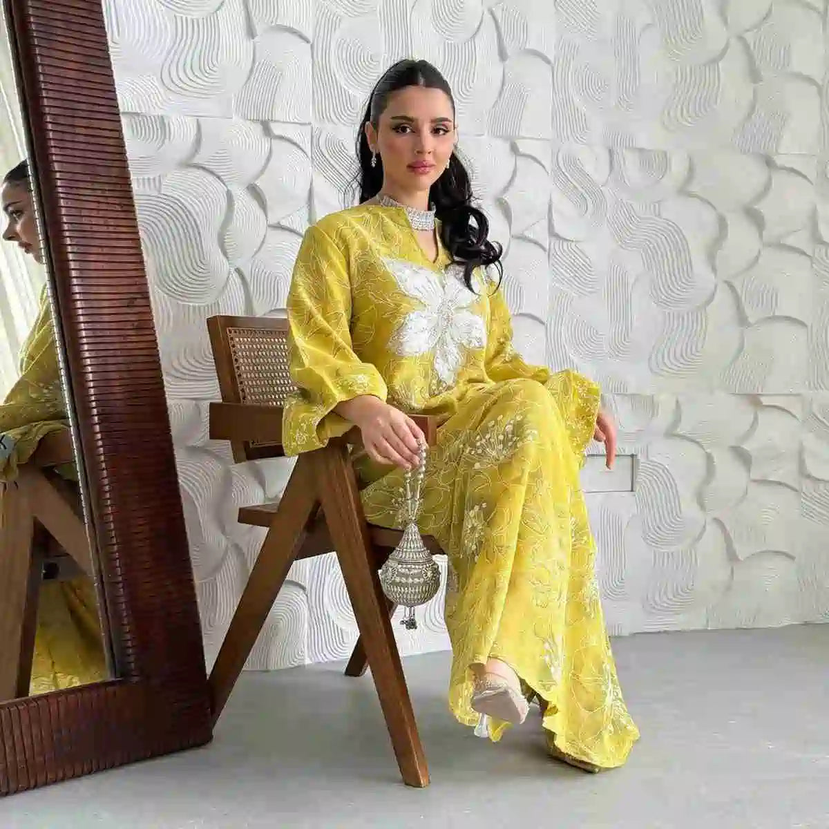 Elegant Embroidered Sequins Eid Caftan Dress for Women - Perfect for Eid Celebrations, Weddings & Special Occasions