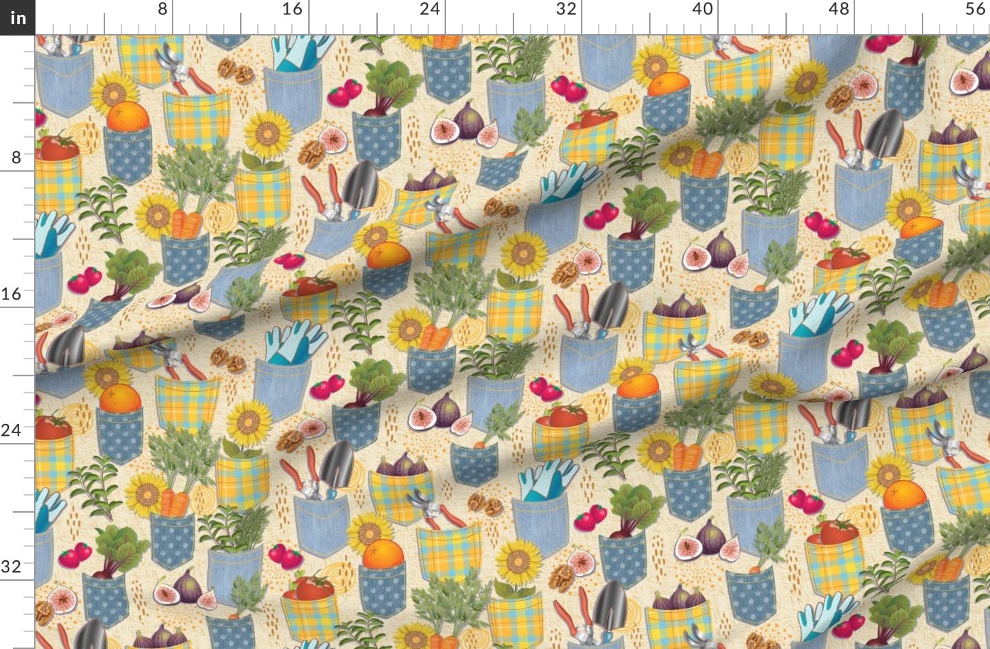 Organic Cotton Sateen Fabric - Sunflower Strawberries Print for Sewing & Quilting | Home Decor & Apparel