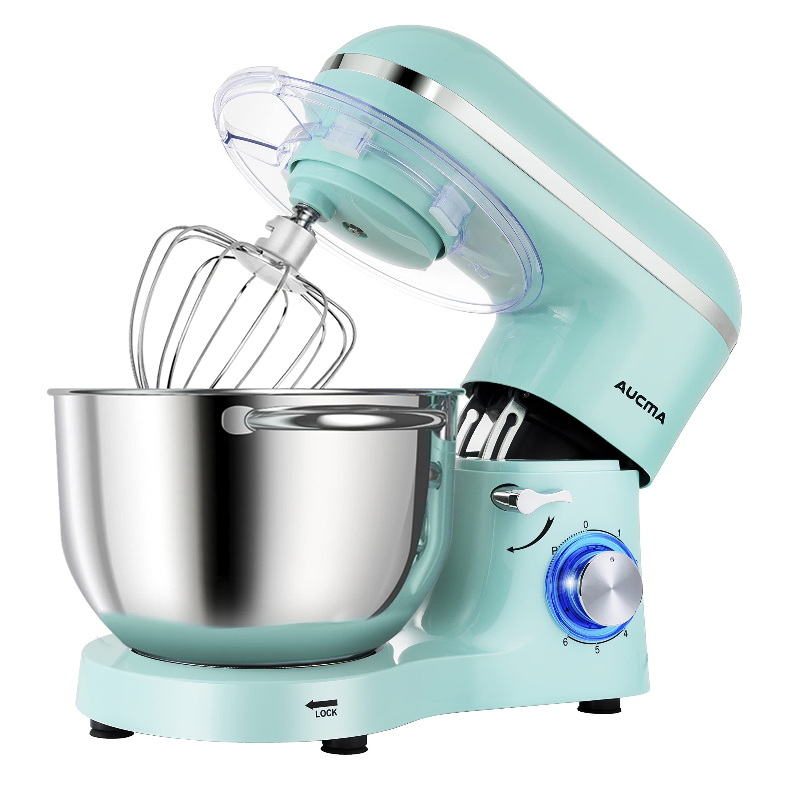 Aucma 6.5-QT 660W Stand Mixer - 6-Speed Tilt-Head Electric Kitchen Mixer with Dough Hook, Wire Whip & Beater (Blue) - Perfect for Baking Cakes, Cookies, Bread & More