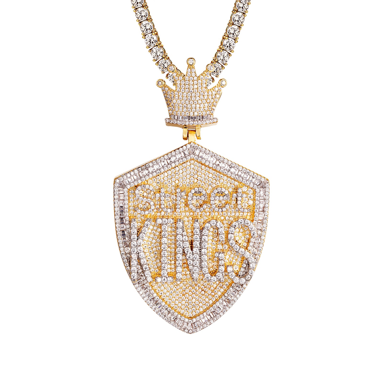 Sterling Silver Street Kings Crown Pendant with Icy Yellow Gold Tone - Perfect for Men's Hip Hop Jewelry & Urban Fashion Accessories