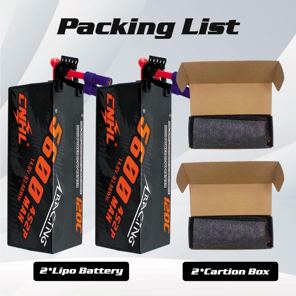 CNHL 4S Lipo Battery 5600mAh 14.8V 120C Hard Case with EC5 Connector - High Performance RC Battery for Cars, Boats, Trucks, Buggies, Truggies & Crawlers (2 Pack) - Perfect for Racing, Off-Roading & RC Hobby Enthusiasts