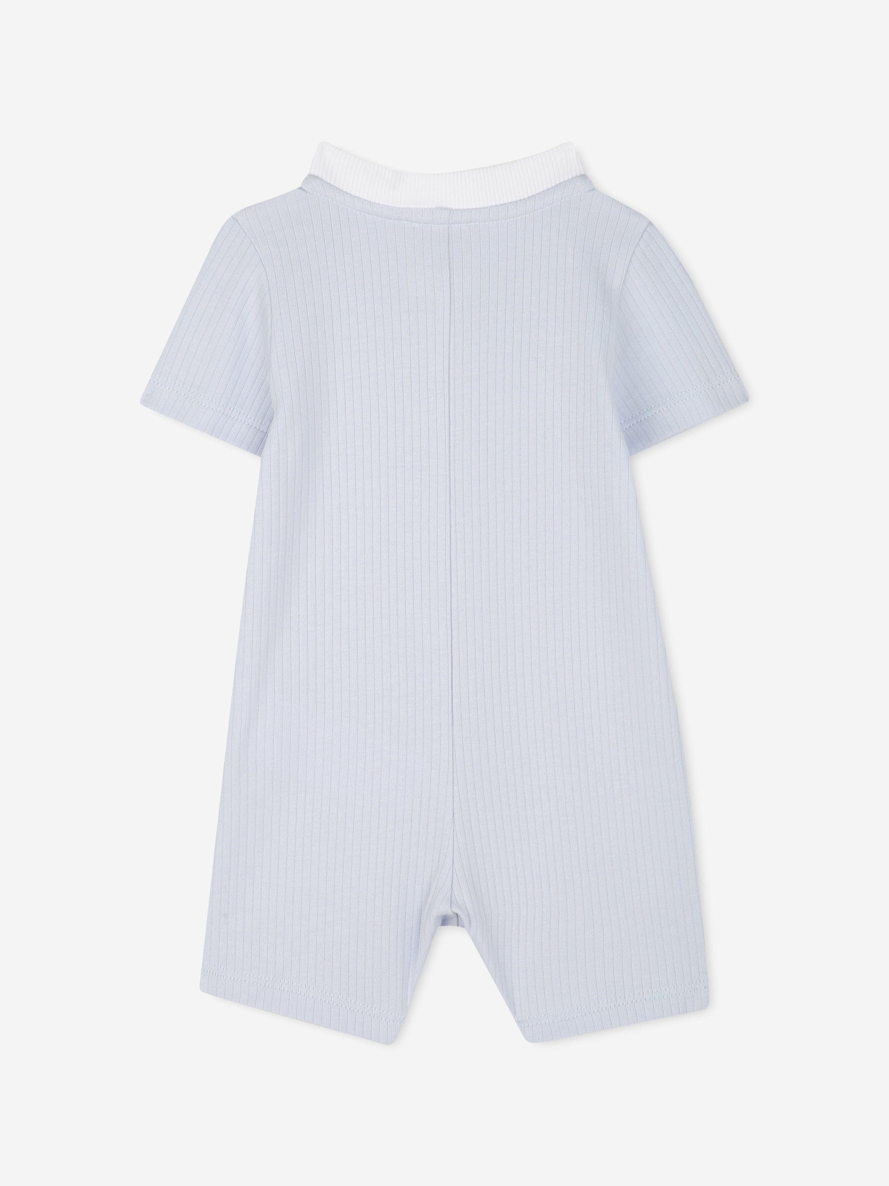 Blue Baby Boys Logo Romper - Soft Cotton One-Piece Outfit for Newborns & Infants | Perfect for Playtime, Photo Shoots & Casual Wear