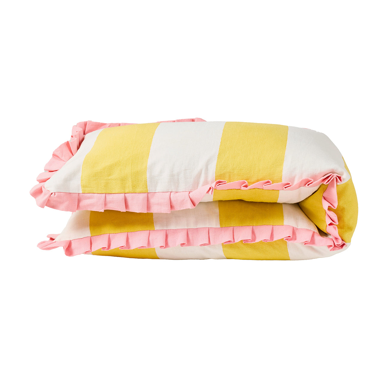 Yellow Wide Stripe Cushion Noodle Frill Pillow Cover - Soft & Stylish Home Decor for Living Room, Bedroom, or Nursery