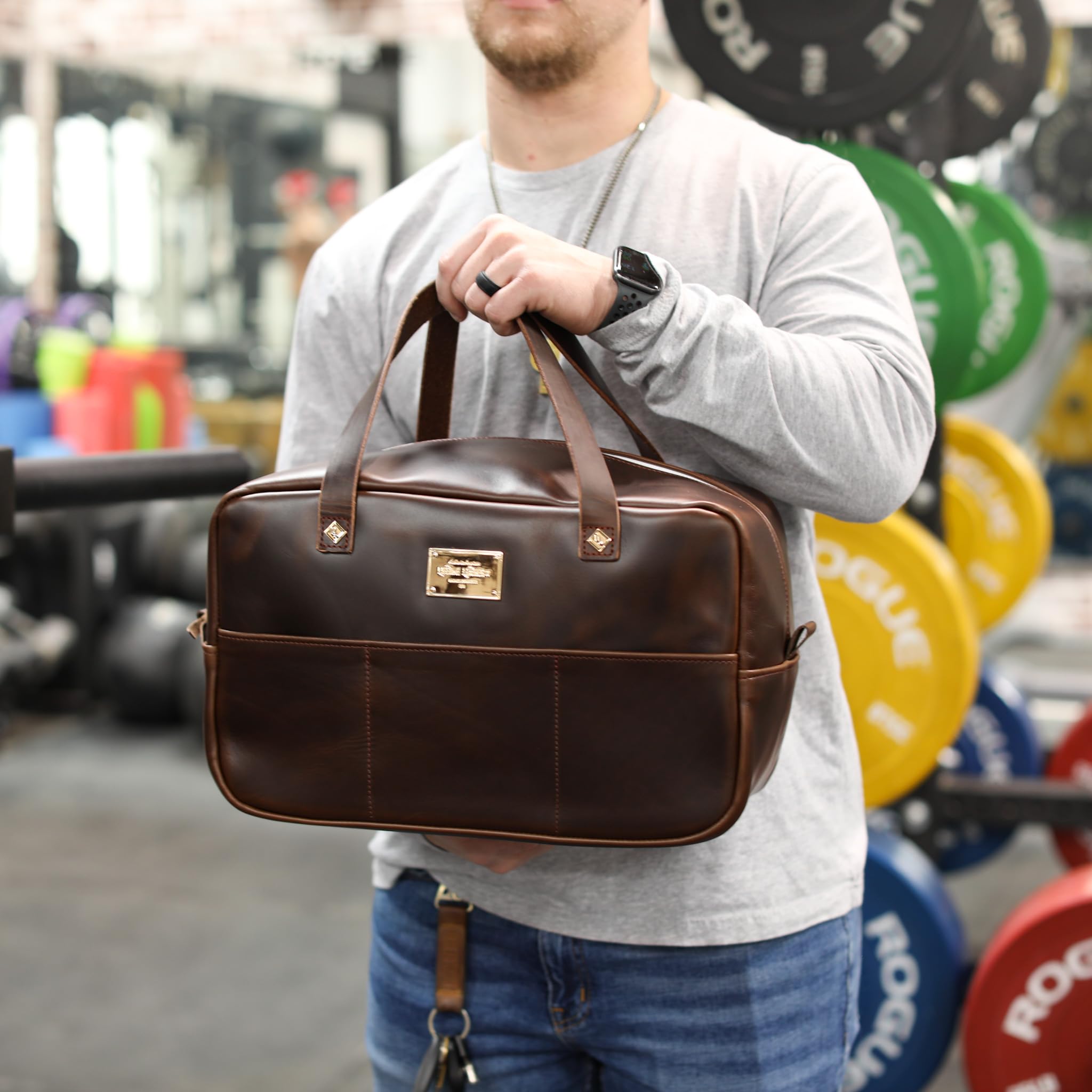 Premium Leather Gym Bag for Men - Waterproof Duffle Bag for Travel, Workout & Overnight Trips - Ideal Carry-On Luggage & Fitness Gift for Boyfriend/Husband - Perfect for Gym, Business Travel & Weekend Getaways