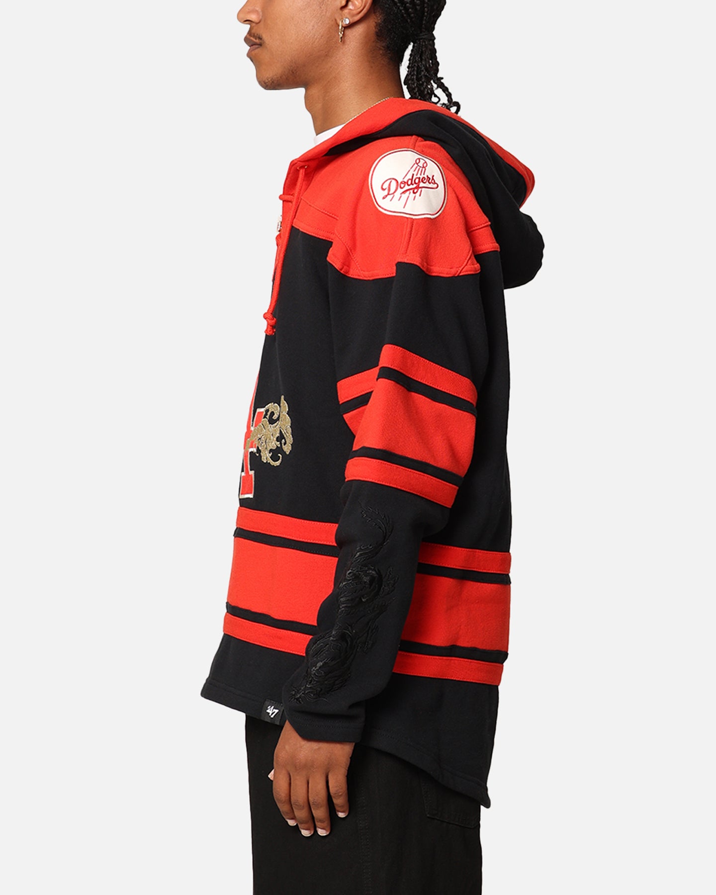 47 Brand Los Angeles Dodgers 'Year Of The Dragon' Lacer Hoodie - Jet Black MLB Baseball Fan Apparel for Men & Women - Perfect for Game Day, Streetwear & Casual Outfits