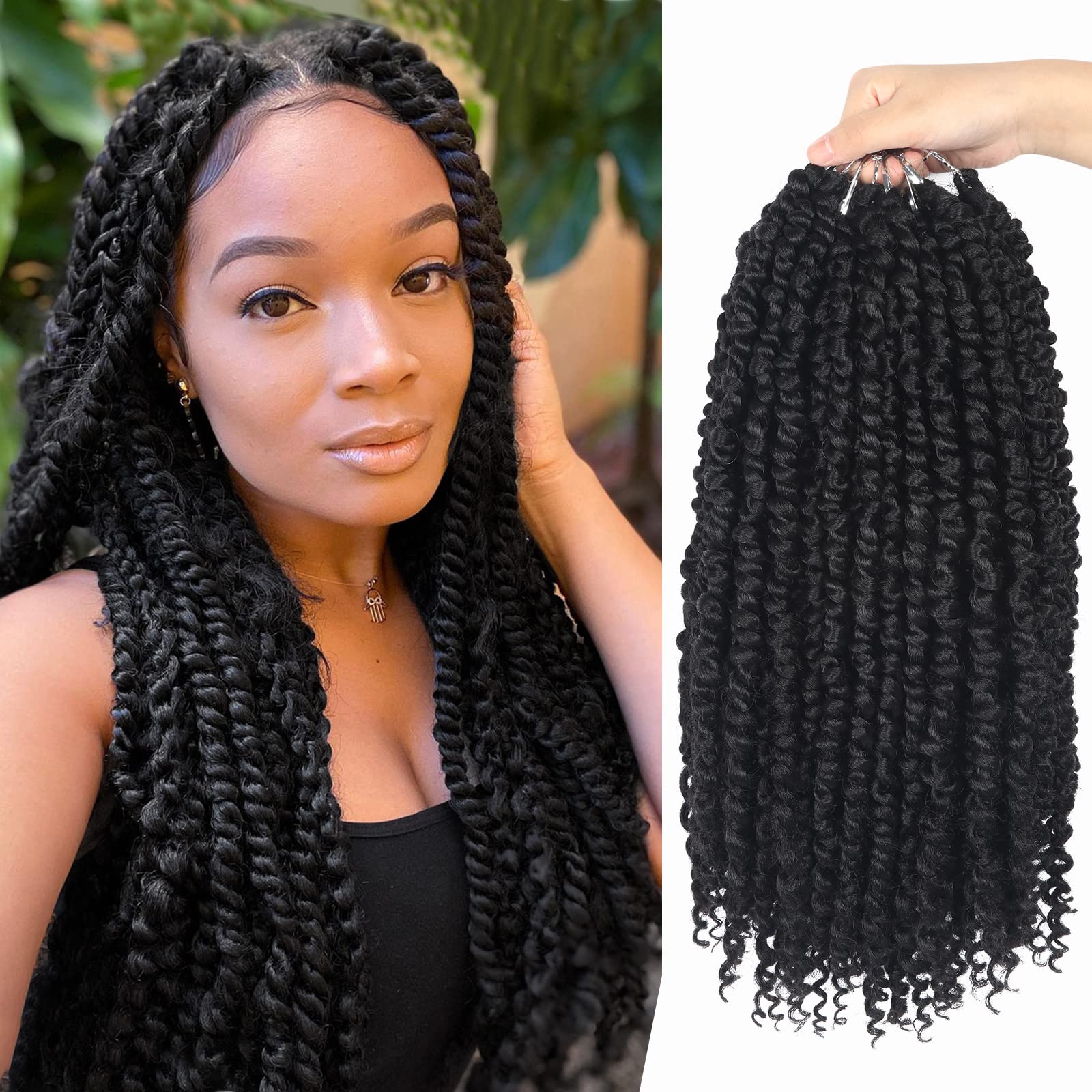 Boho Passion Twist Crochet Hair - 16 Inch Pre-Twisted Crochet Braids (8 Packs) - Soft Pre-Looped Synthetic Hair Extensions for Women, Girls & Kids - Natural Black 1B Color - Perfect for Protective Styles, Summer Looks & Everyday Wear