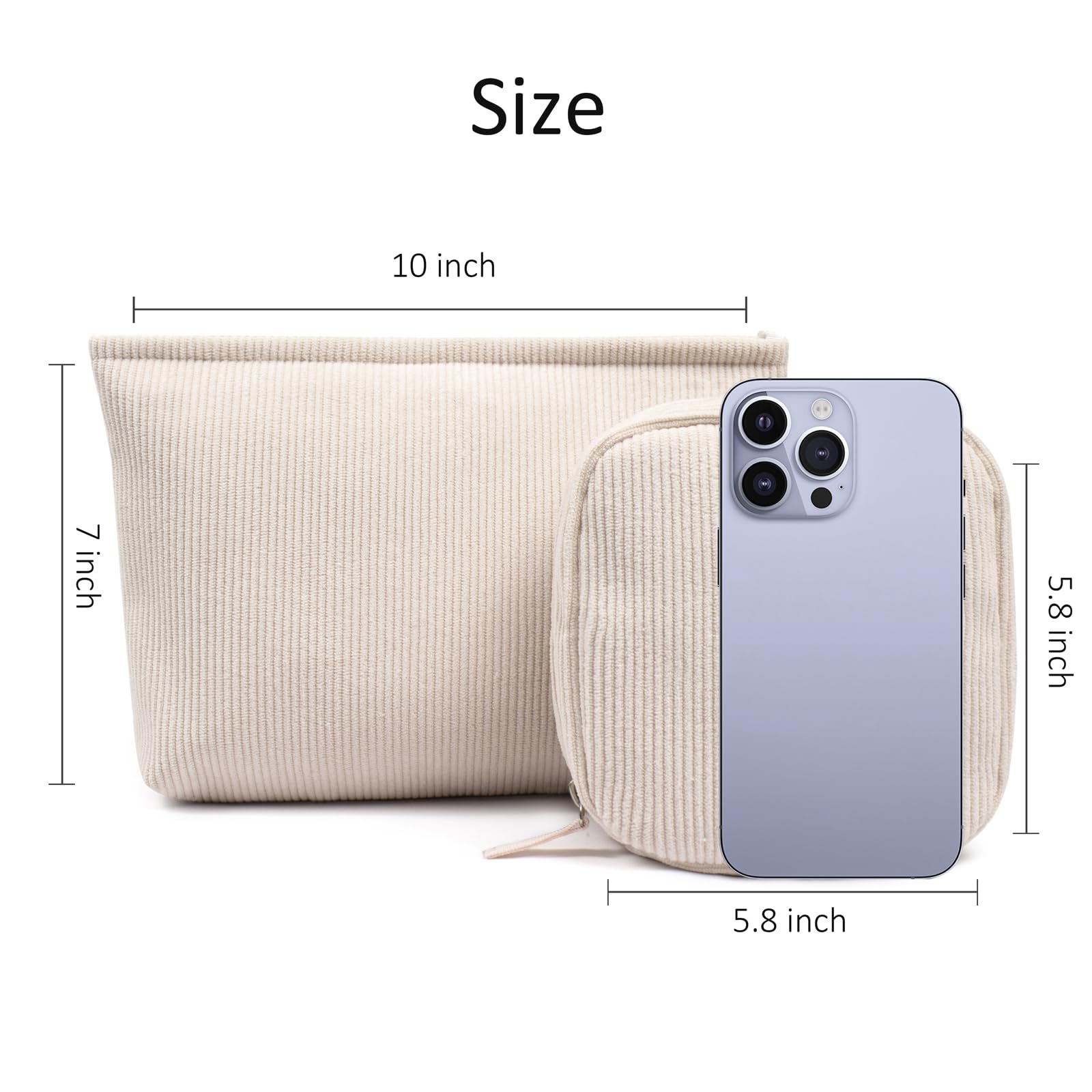 KOTORA 2-Pack Corduroy Makeup Bags - Small Zippered Cosmetic Organizer for Purse & Travel | Preppy Style Essentials, Women's Toiletry Pouch & Coin Purse | Perfect for Daily Use, Weekend Getaways & Gift Giving