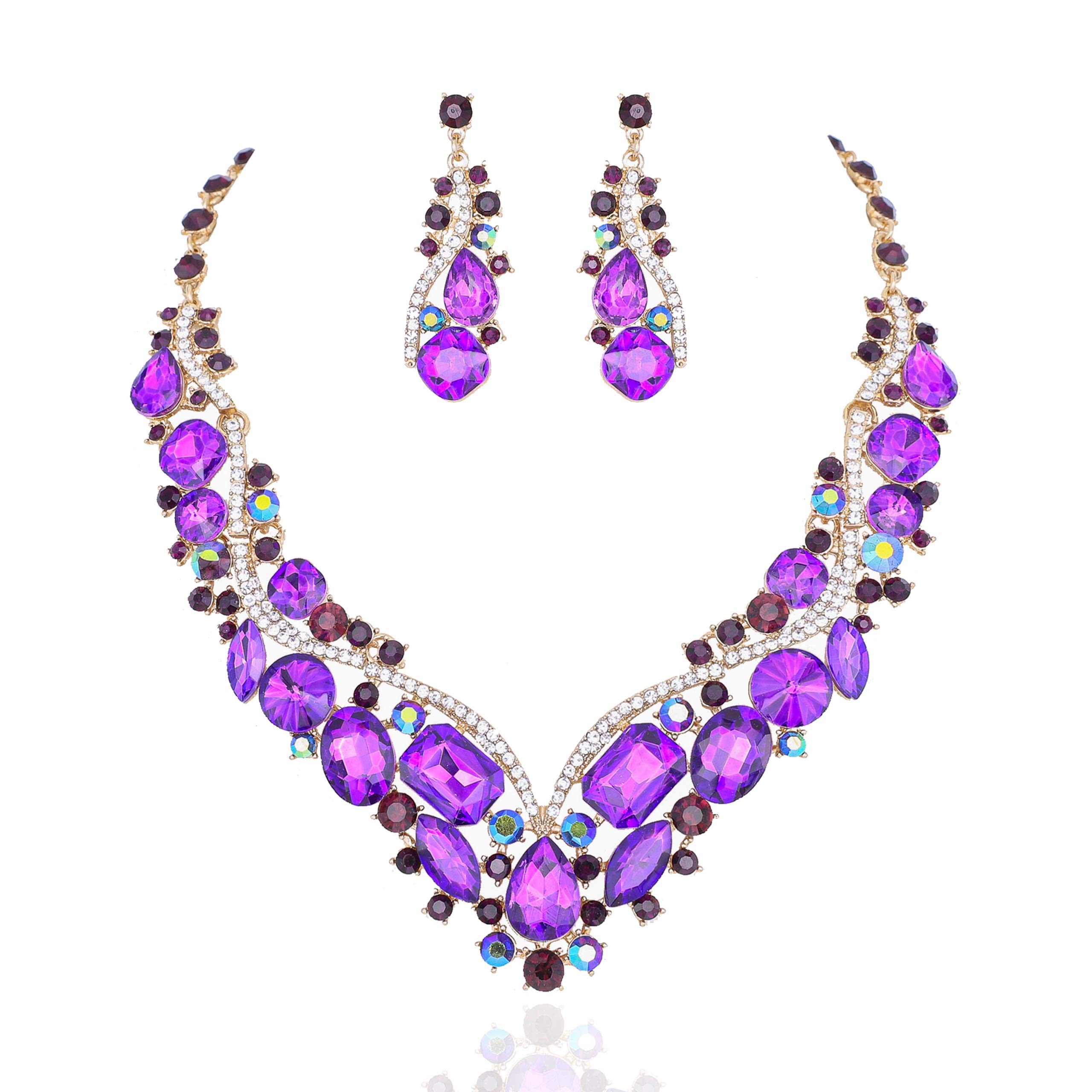 Sophia Collection Women's Wedding Jewelry Set - Austrian Crystal Rhinestone Necklace & Earrings for Brides, Bridesmaids, and Formal Occasions