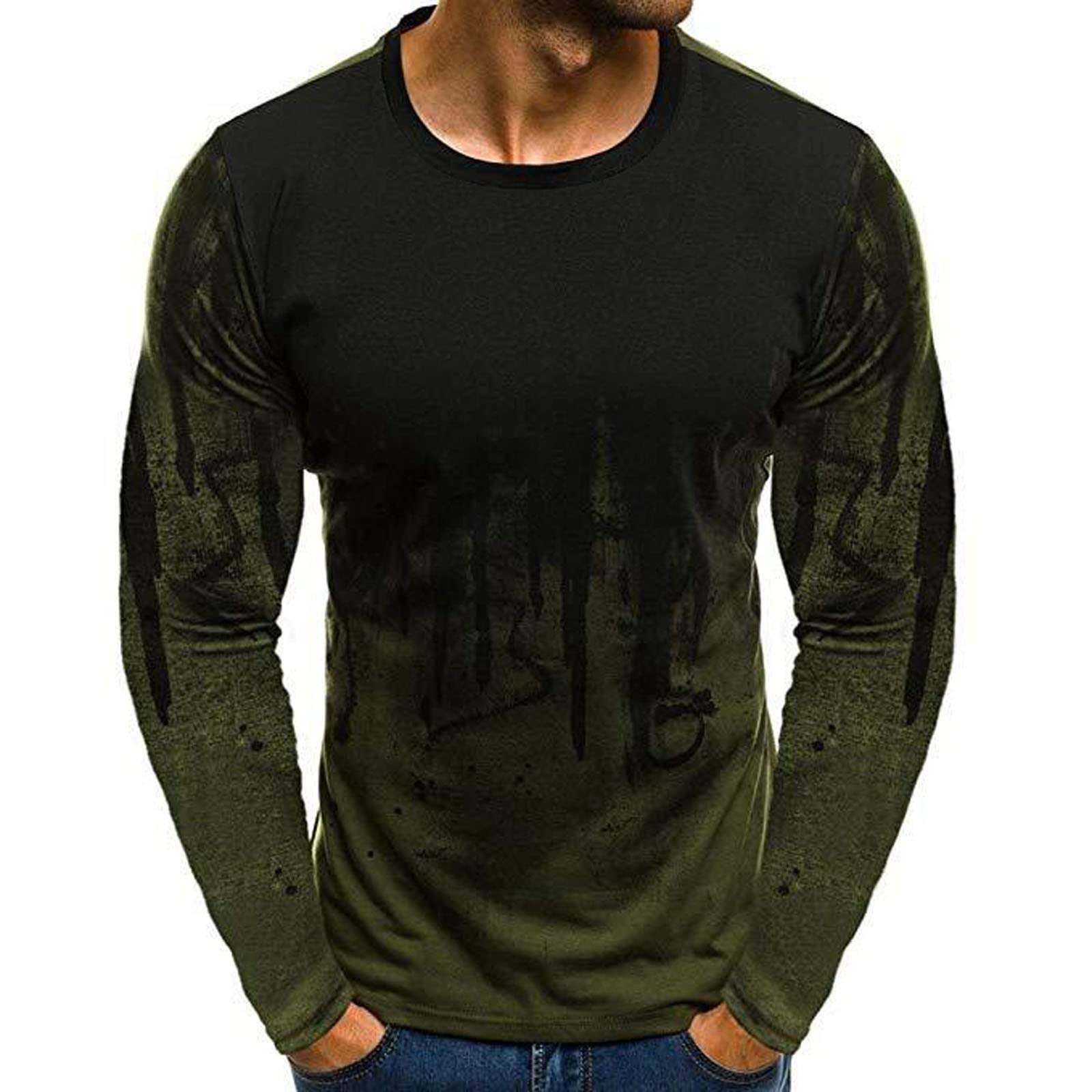 Men's Tie Dye Long Sleeve T-Shirt - Hip Hop Graphic Printed Slim Fit Round Neck Casual Pullover Top for Streetwear & Festival Outfits