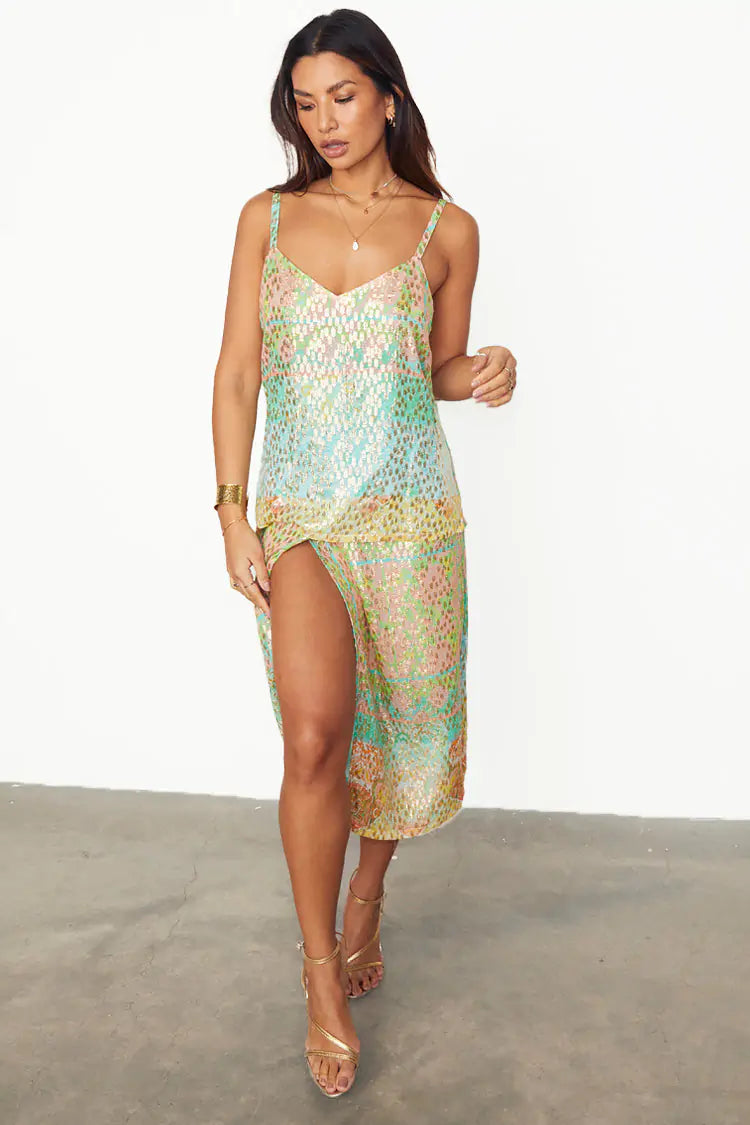Pastel Boho Cami Top for Women - Soft Green Multicolor Flowy Summer Tank Top - Perfect for Beach, Music Festivals & Boho Chic Outfits
