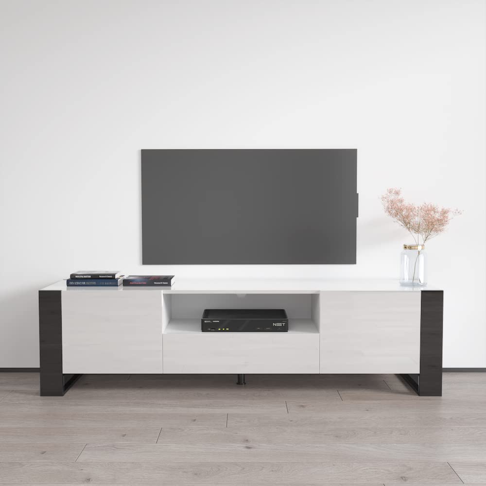 Modern Woody Freestanding TV Stand with Storage Cabinets - Rectangular Media Console Table for TVs Up to 75