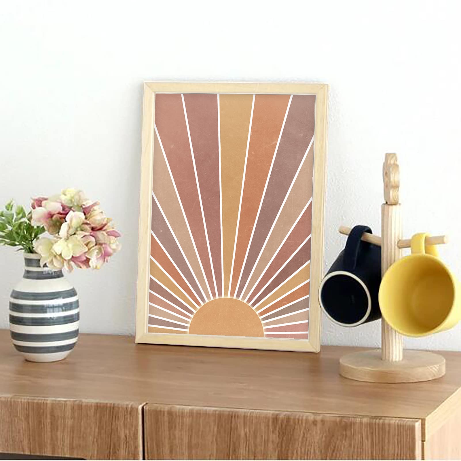 Boho Sun & Moon Wall Art Set - 3 Framed Decor for Living Room