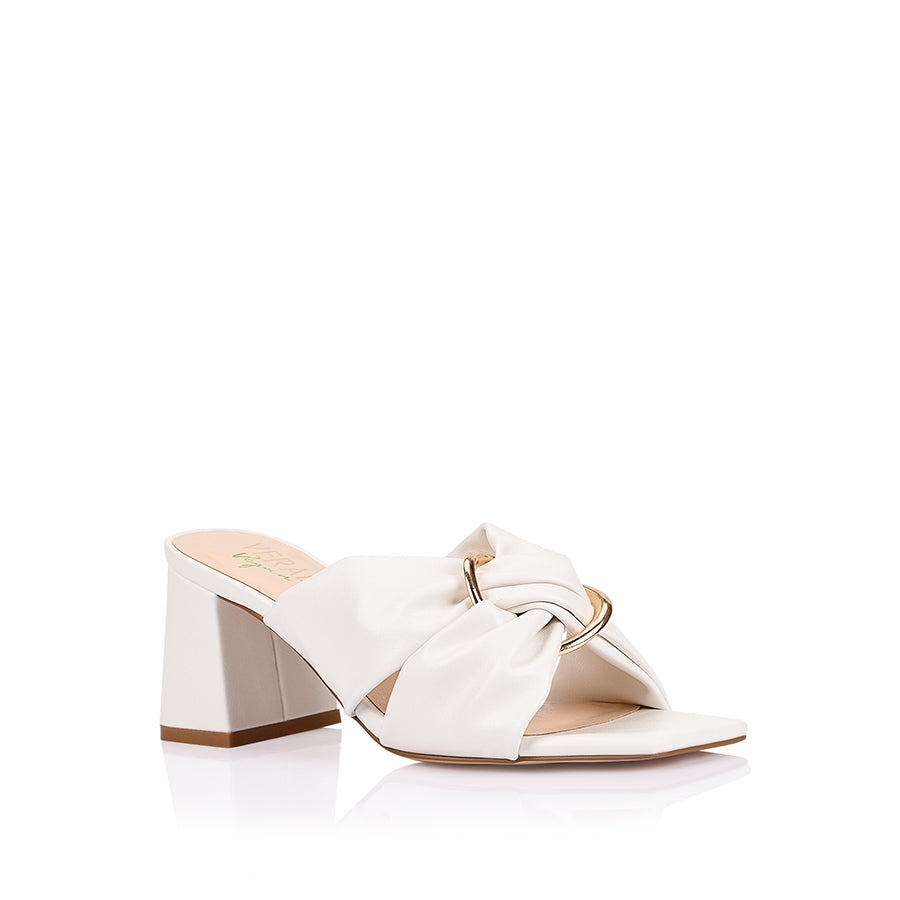 Stamos Block Heel Mules for Women - Comfortable Slip-On Shoes in Chalk White | Perfect for Office, Date Night & Casual Outfits