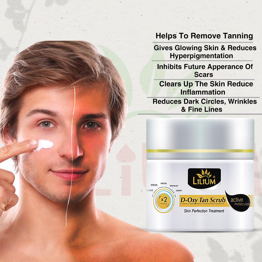 Lilium D Oxy Tan Scrub 40g – Exfoliating Face & Body Scrub for Tan Removal, Brightens Skin & Reduces Acne Marks – Kojic Acid & Milk Formula to Repair UV Damage – Paraben, Peroxide & Sulfate Free – 100% Vegan & Dermatologist Tested – For Men & Women – Perfect for Post-Sun Care & Daily Skin Brightening Routine