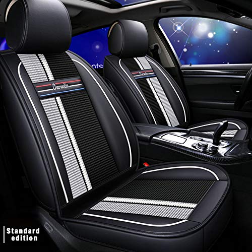 Premium 3D Surround Luxury PU Leather & Needlework Ice Silk Car Seat Covers - Full Set for 5 Seats (Front + Rear) | Airbag Compatible | Universal Fit for Most Cars, Trucks & SUVs | Perfect for Road Trips, Daily Commute & Enhanced Comfort