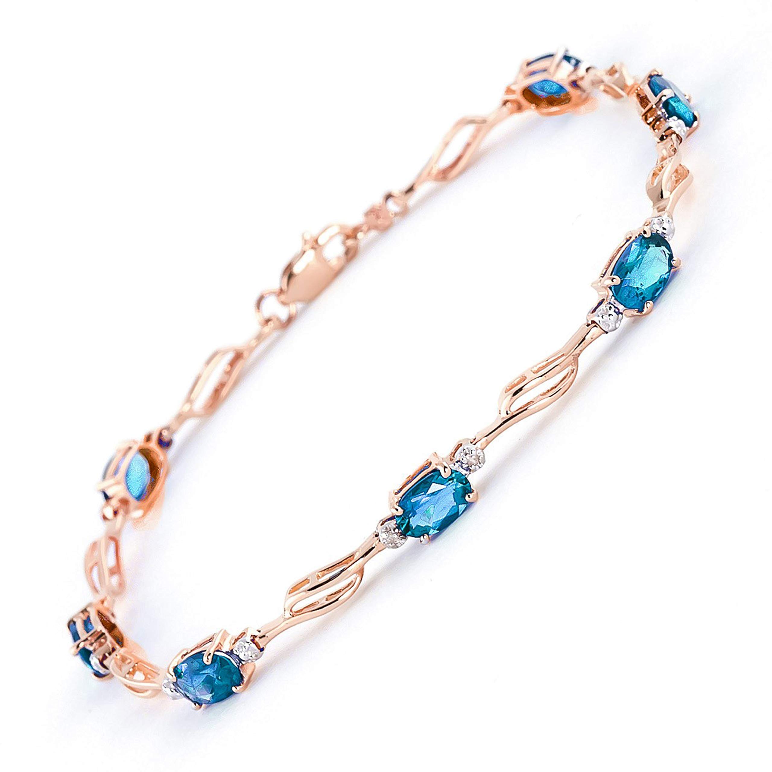 14K Solid Rose Gold Tennis Bracelet with Genuine Blue Topaz & Diamonds | Elegant Women's Jewelry for Weddings, Parties & Special Occasions | GG Galaxy Gold Collection