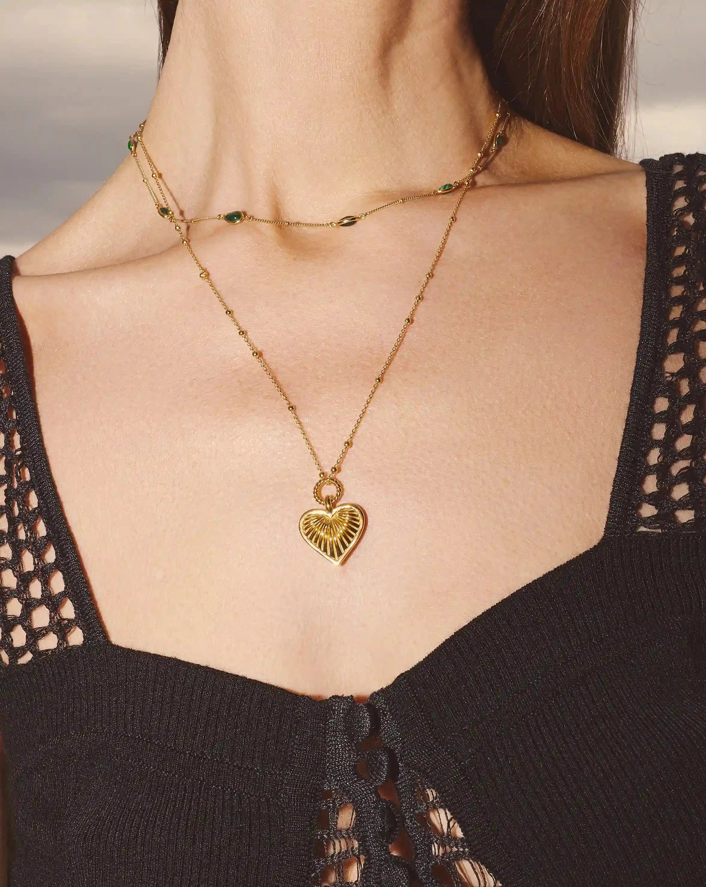 Ridge Heart Charm Pendant Necklace - 18k Gold Plated Dainty Jewelry for Women | Perfect Gift for Valentine's Day, Anniversary & Special Occasions