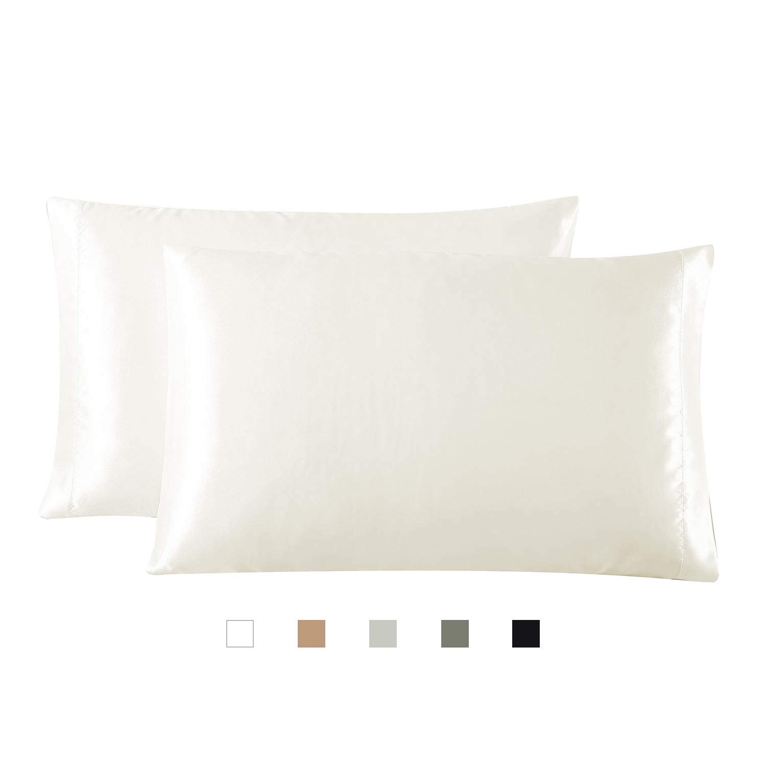 2-Pack Satin Pillowcases Set for Hair & Skin Care - Ivory King Size (20x36) Cooling Satin Pillow Covers with Envelope Closure - Perfect for Beauty Sleep & Preventing Hair Frizz