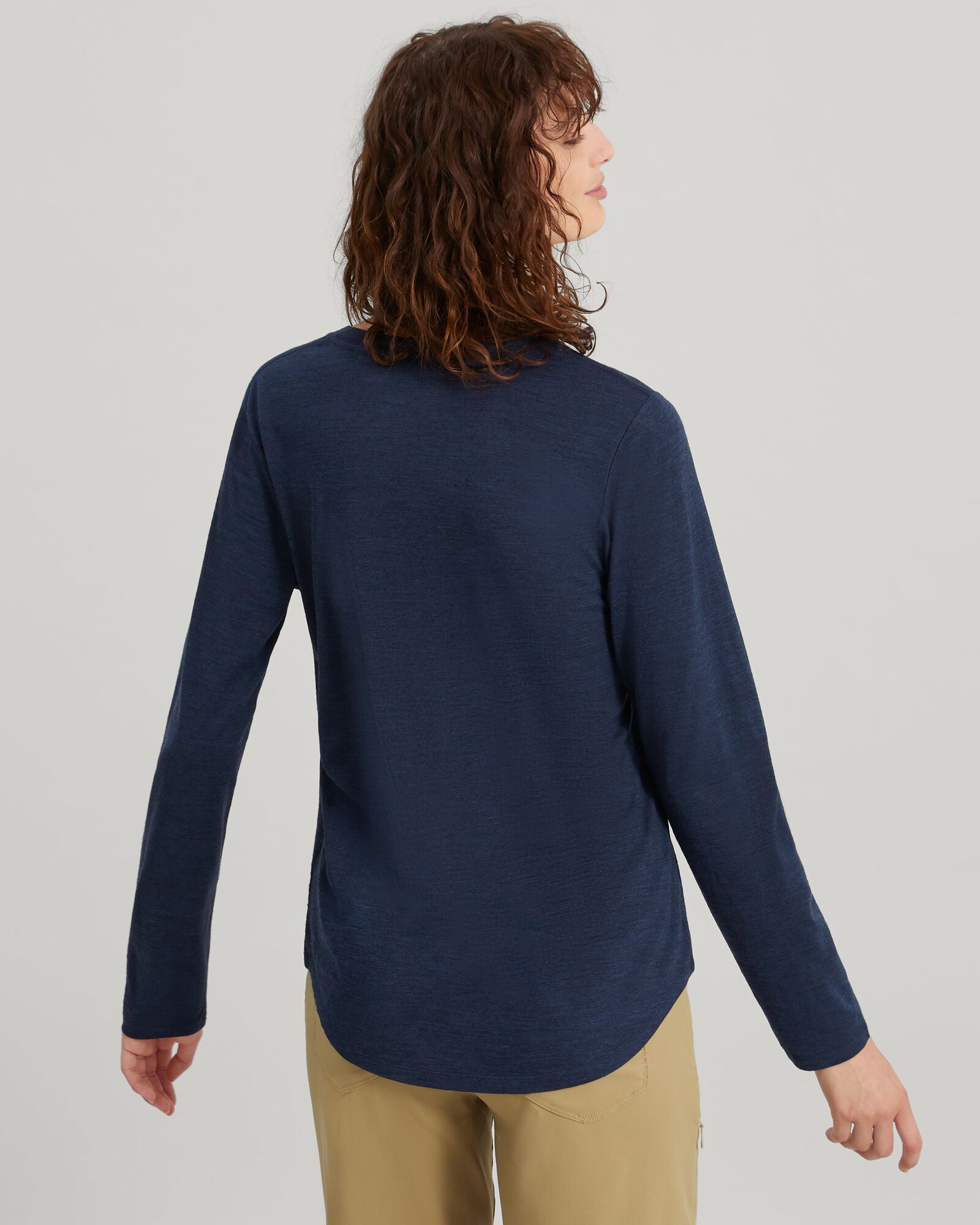 100% Merino Wool Women's Long Sleeve V-Neck Top - Midnight Navy Marle - Perfect for Winter Layering & Outdoor Activities