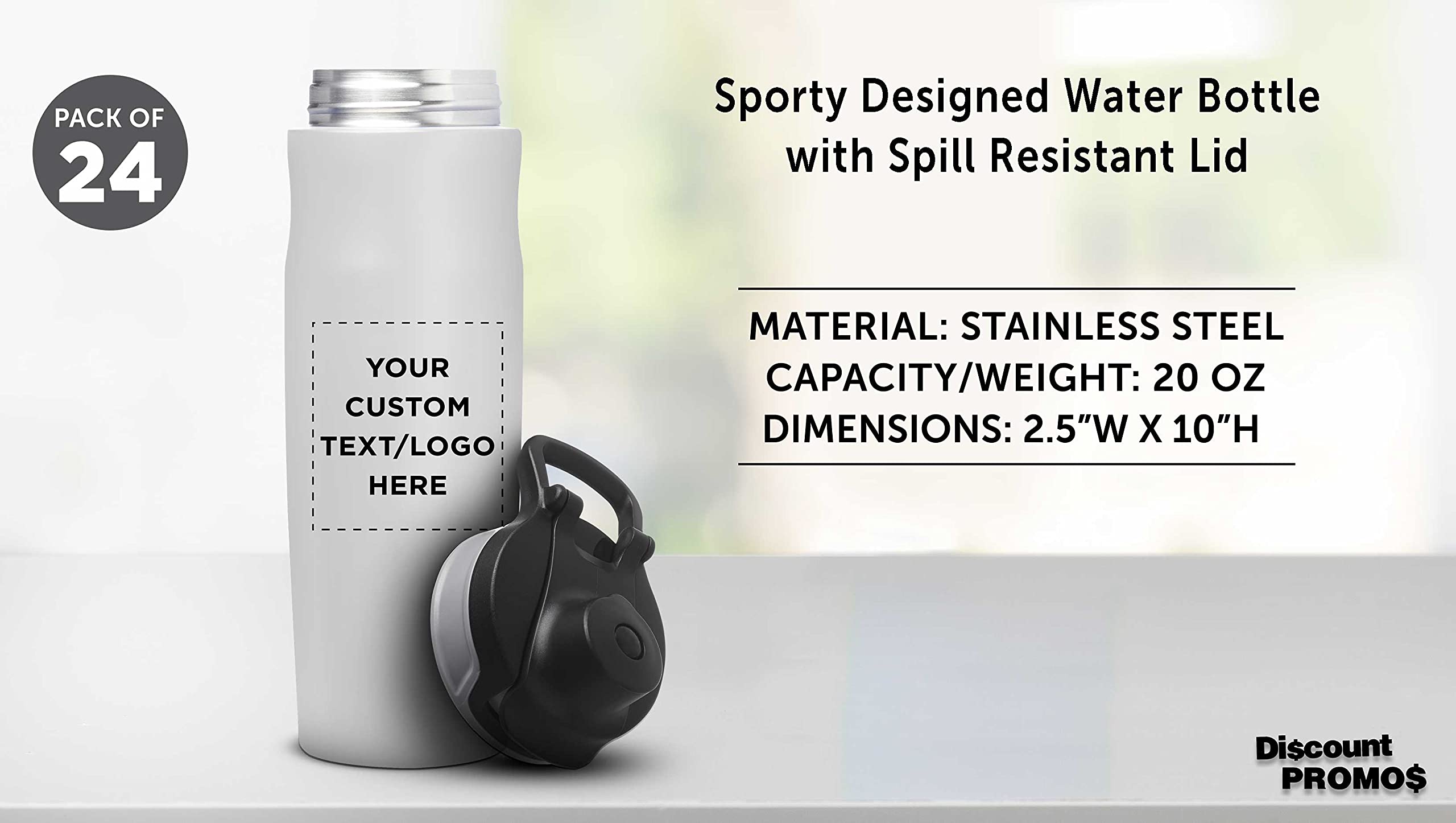 Custom 20oz Juno Water Bottles with Flip Lid - Bulk Pack of 24 Reusable Personalized Bottles - Ideal for Gym, Hiking, Cycling & School - White - Perfect for Sports, Outdoor Activities & Team Events