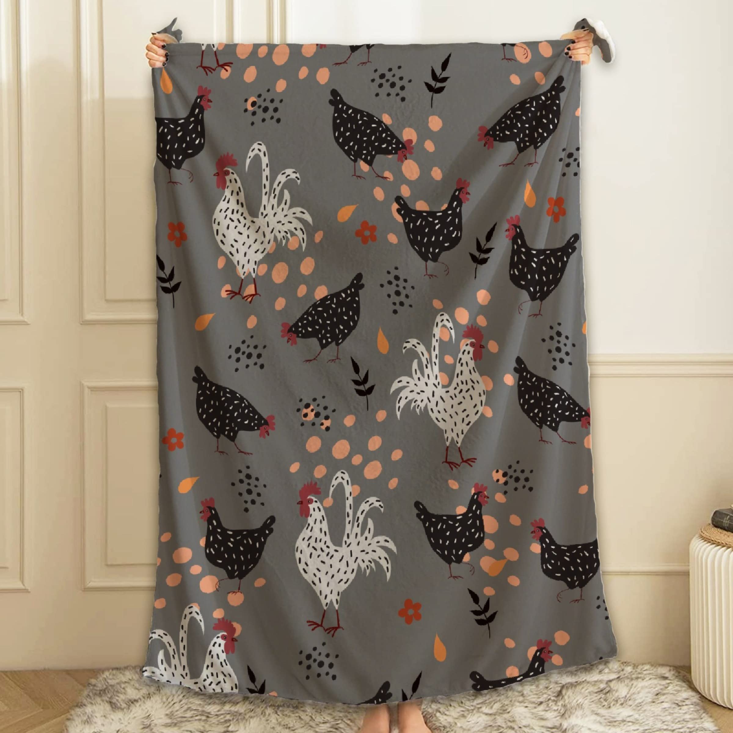 Soft Hens and Roosters Fleece Throw Blanket - 40x50 Inch Funny Farm Animal Blanket for Kids, Travel, Bed, Couch & Sofa - Cozy Home Decor & Gift Idea