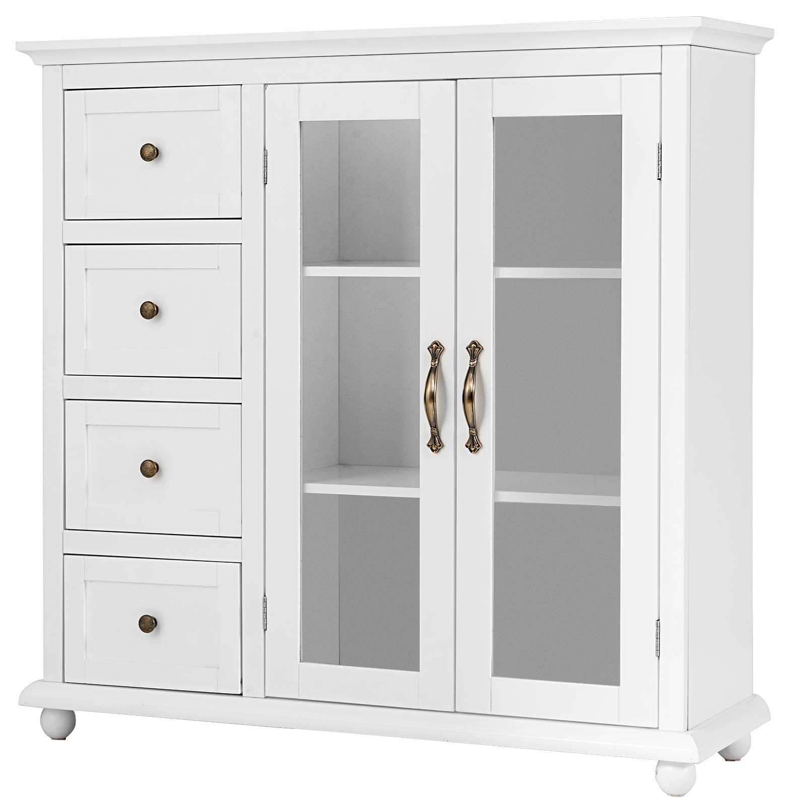 Giantex White Buffet Sideboard - Wooden Storage Cabinet with 4 Drawers & 2 Doors, Console Table for Living Room, Dining Room Furniture, Kitchen Pantry Cupboard - Perfect for Home Organization & Entertaining