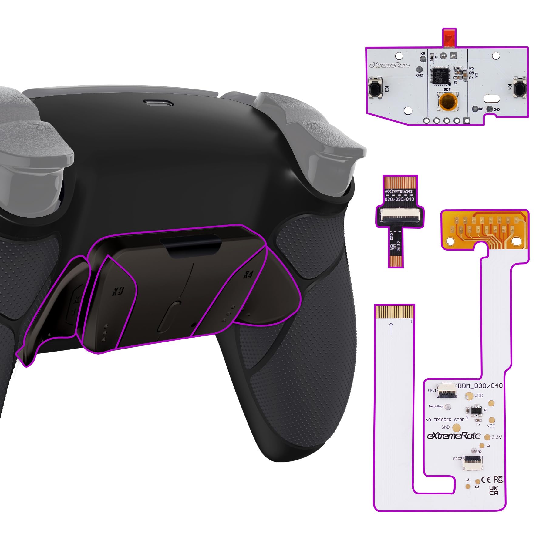 eXtremeRate Programmable RISE4 Metal Remap Kit for PS5 Controller BDM-030/040/050 - Remapping Board, Rubberized Grip Backplate Case & Metal Back Paddles (Black) - Perfect for Competitive Gaming & Custom Controller Setup