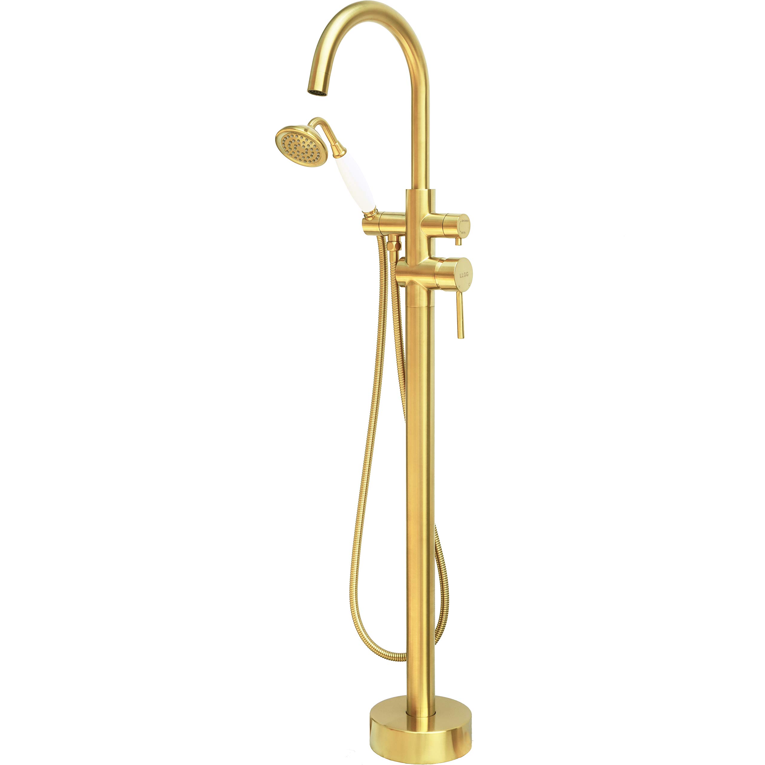 Freestanding Bathtub Faucet - Brushed Gold Floor Mounted Tub Filler with High Flow Rate - Perfect for Modern Bathroom & Spa Retreats