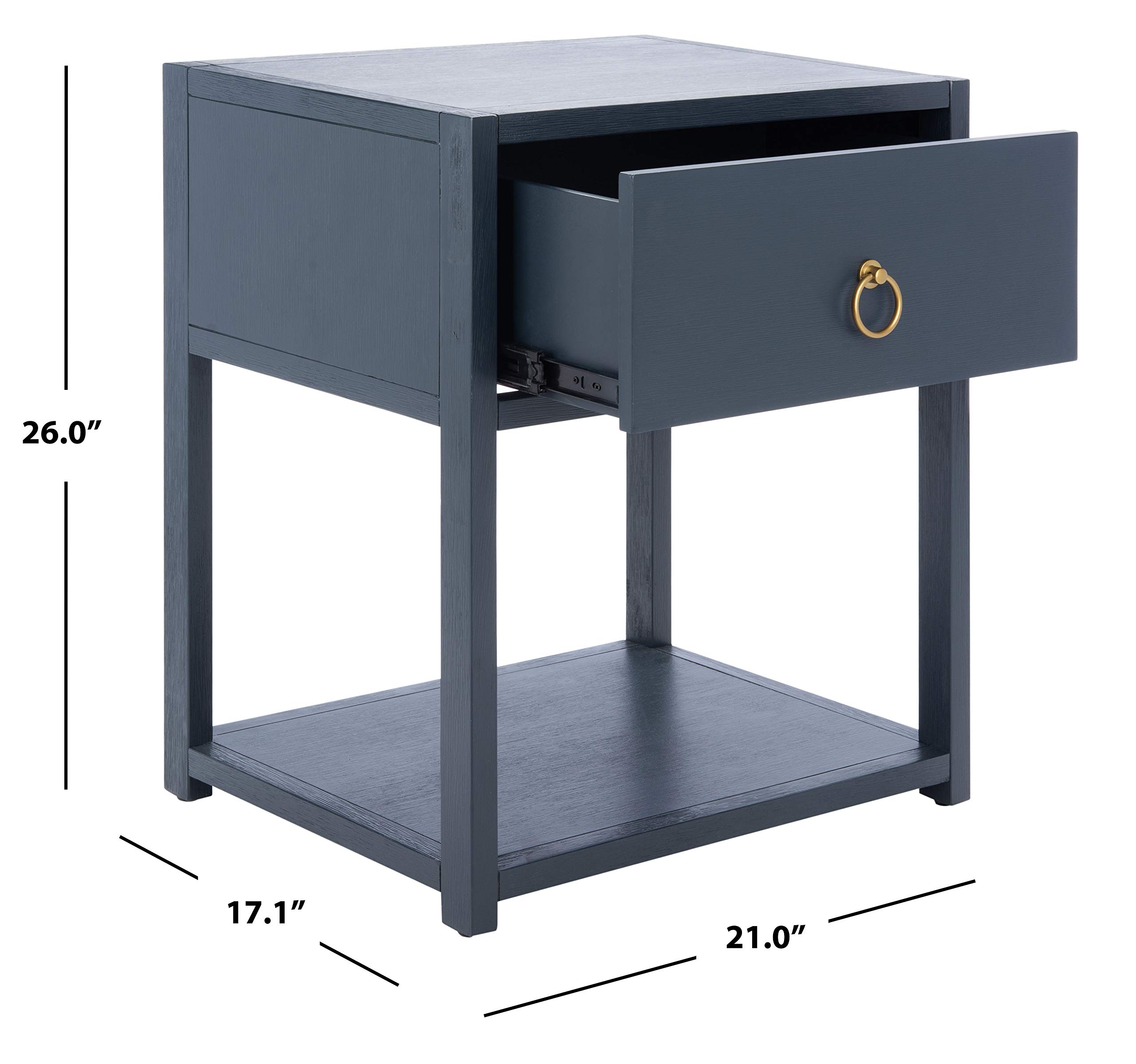 Safavieh Home Collection Yudi Navy and Gold 1-Drawer Nightstand - Modern Bedside Table for Bedroom, Living Room & Office - Compact Storage with Elegant Design